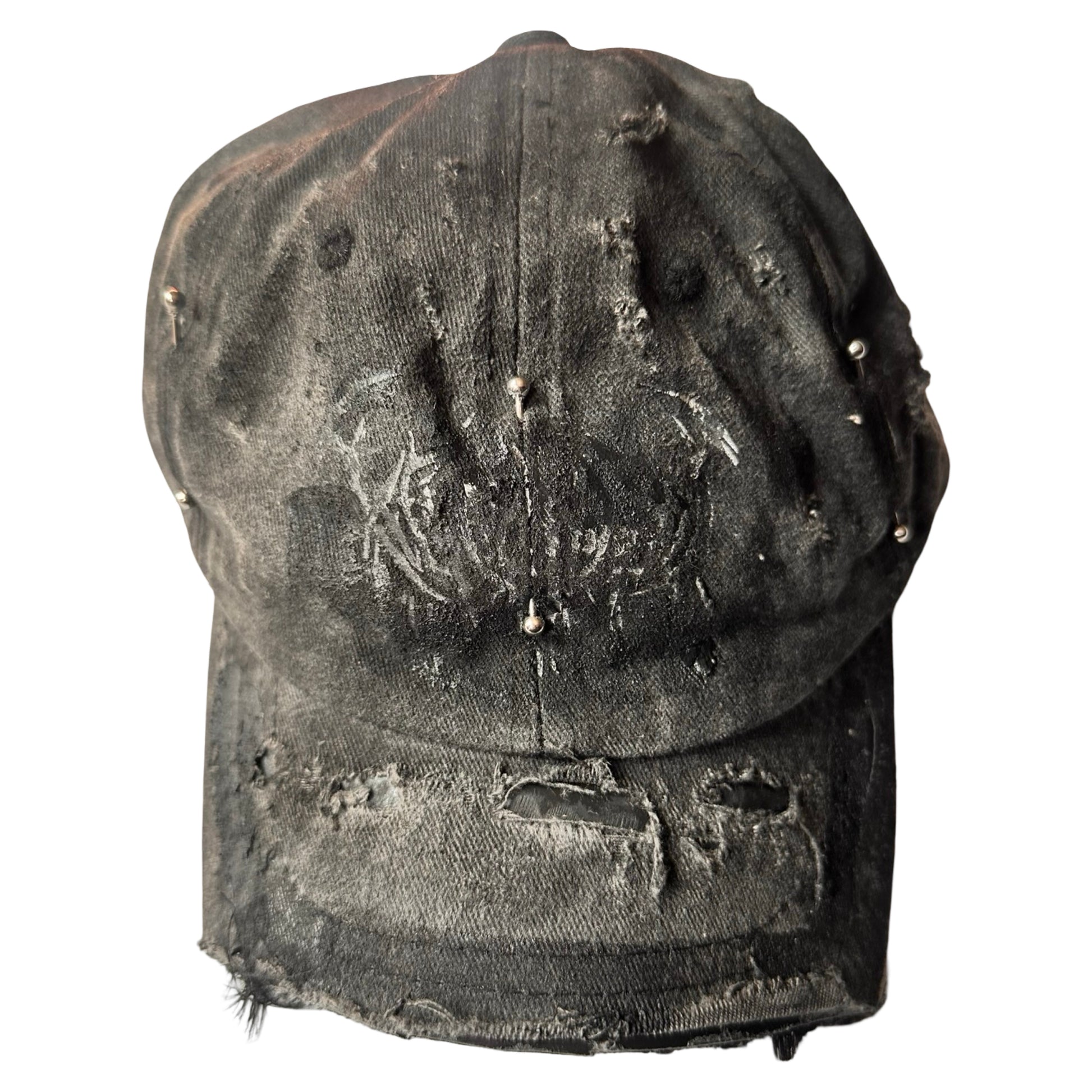 ASTROBOI 'Indie 300' Black Distressed Pierced Half Visor Hat* - front flat 