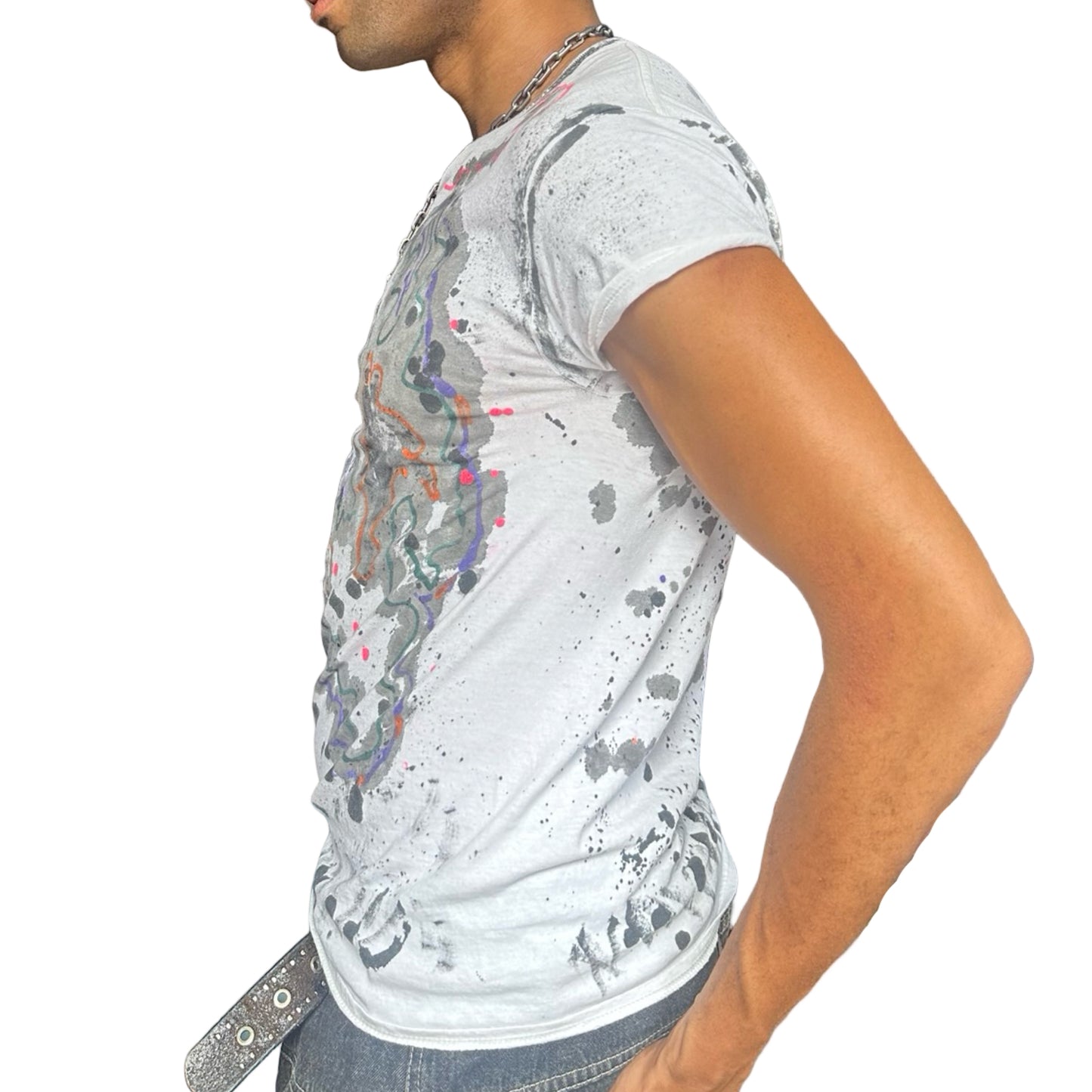 ASTROBOI* x Hanes 'Multicolor' White Painted Graphic T-shirt - left