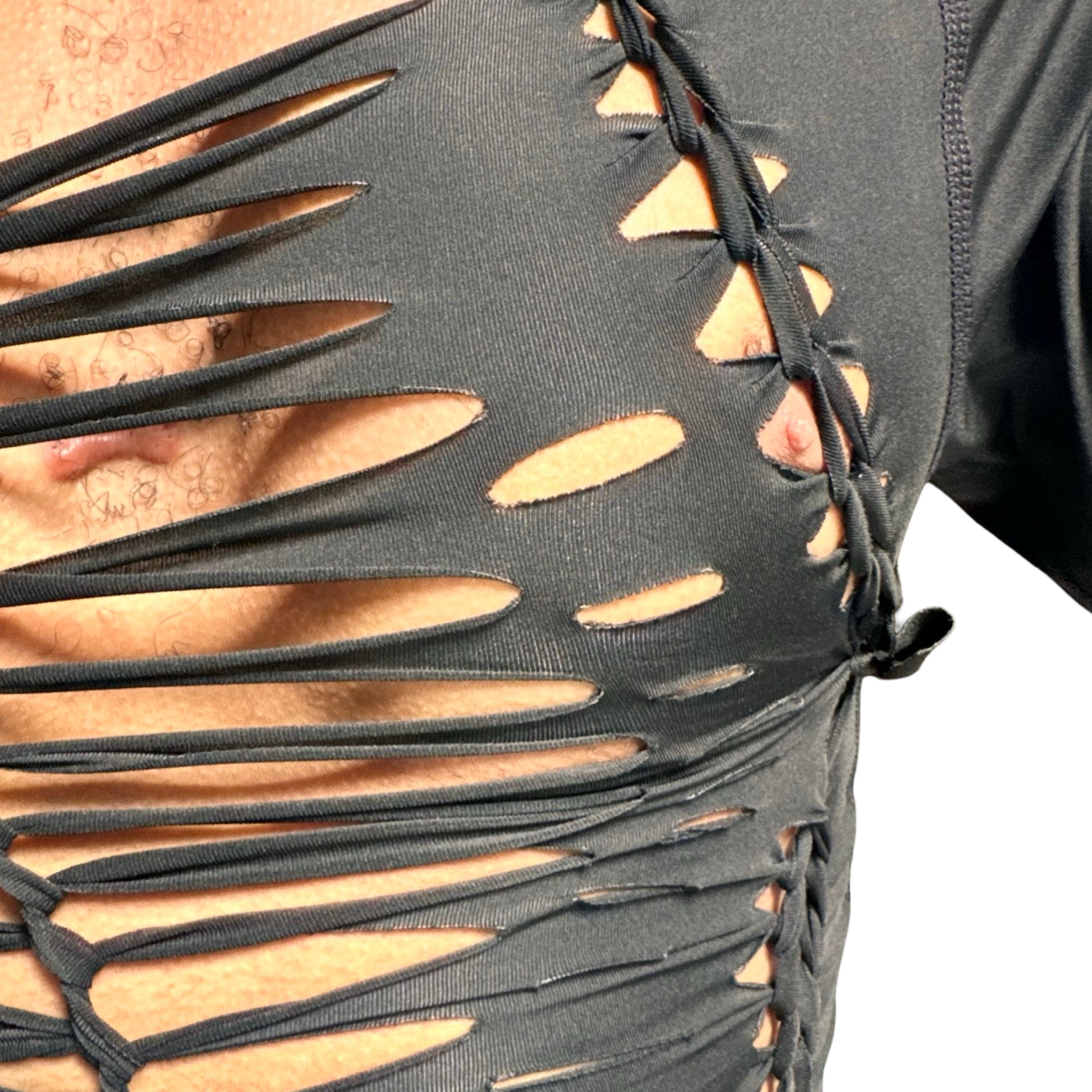 ASTROBOI* ‘Neo’ Black Braided Compression Long Sleeve Top – front detail 