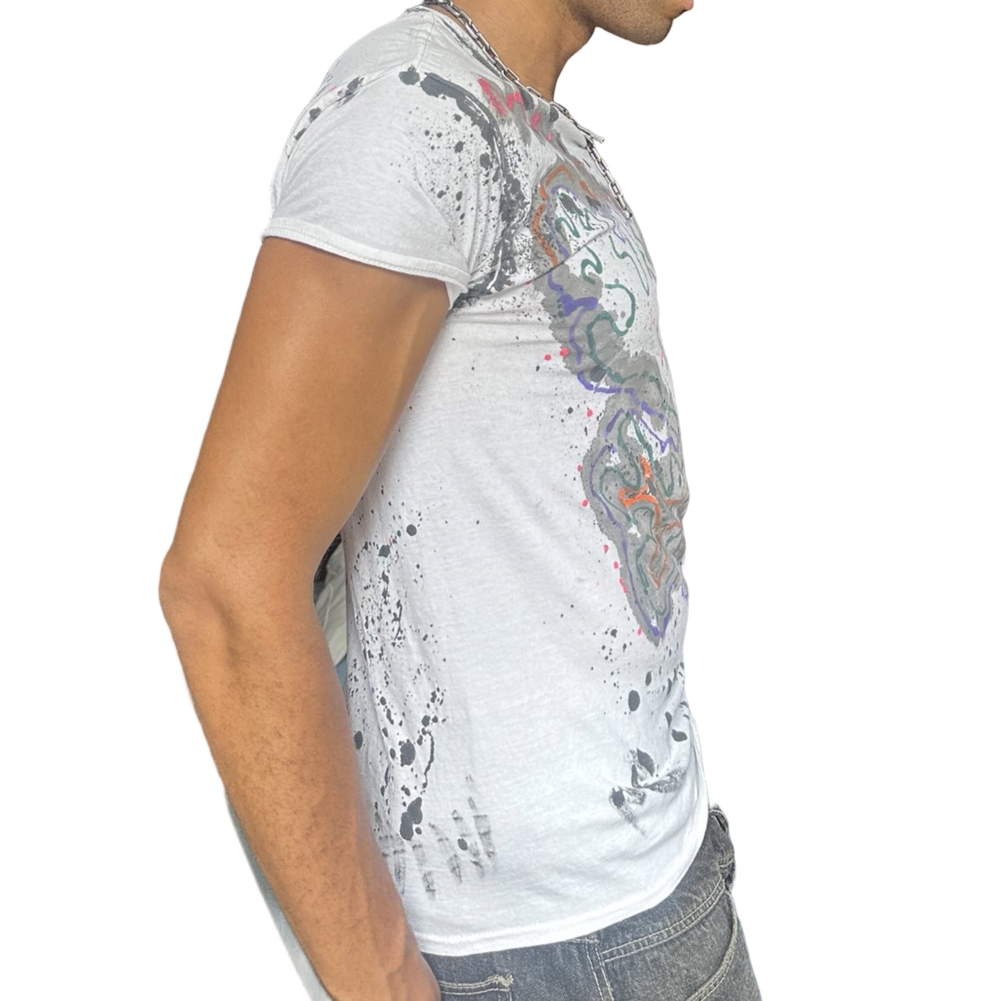 ASTROBOI* x Hanes 'Multicolor' White Painted Graphic T-shirt - right 