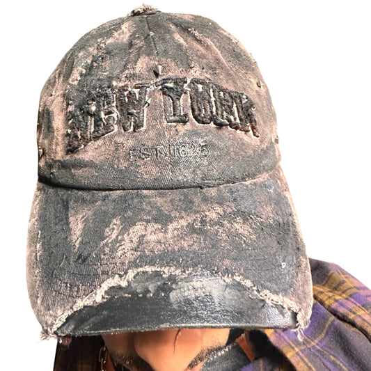 ASTROBOI* NEW YORK 'Soil' Brown & Black Distressed Pierced Hat