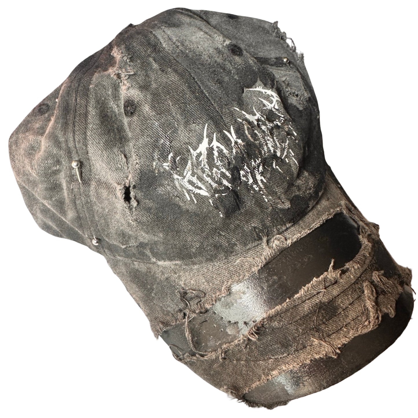 ASTROBOI* 'Indie Grunge' Black Distressed Hat - flat front right 