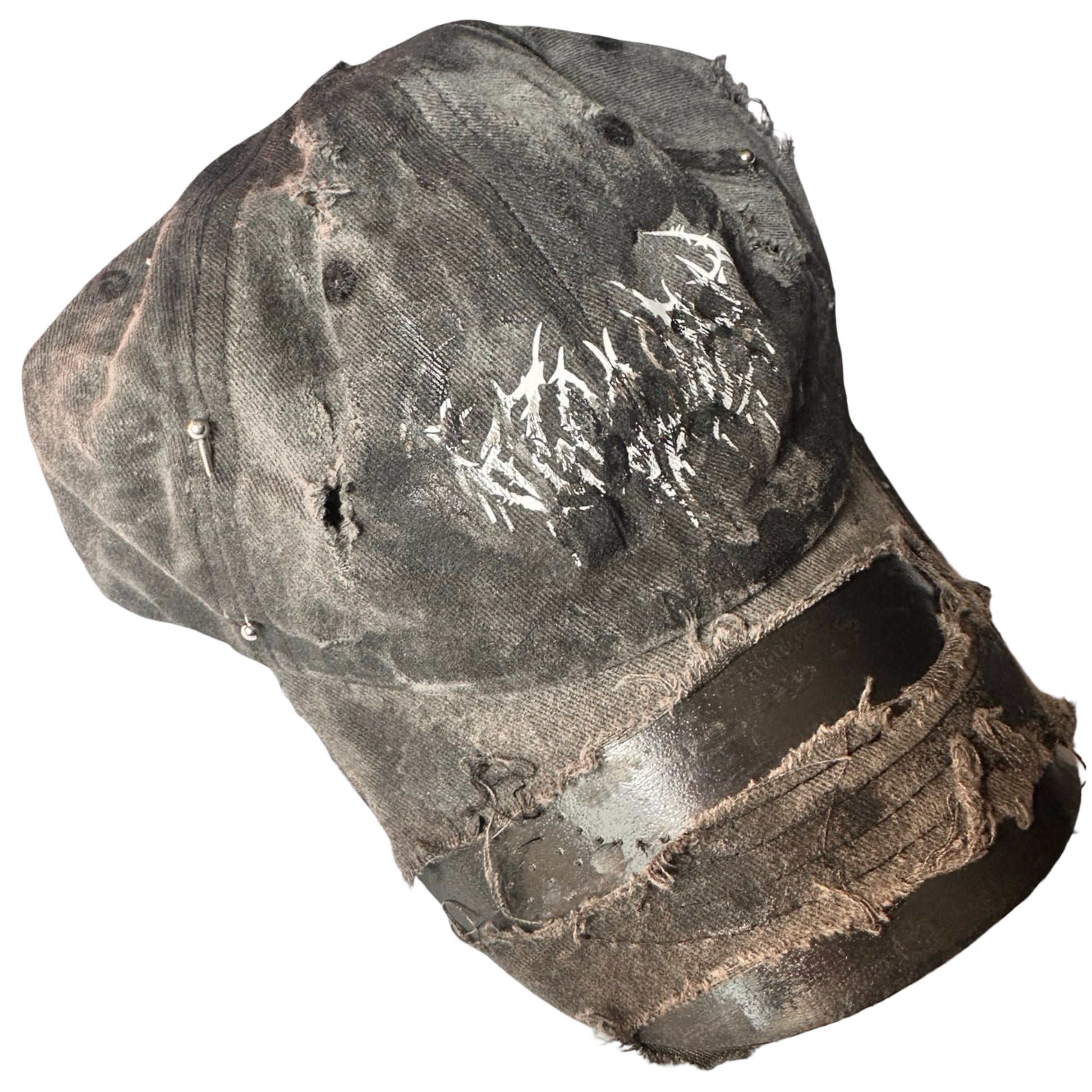 ASTROBOI* 'Indie Grunge' Black Distressed Hat - flat front right 