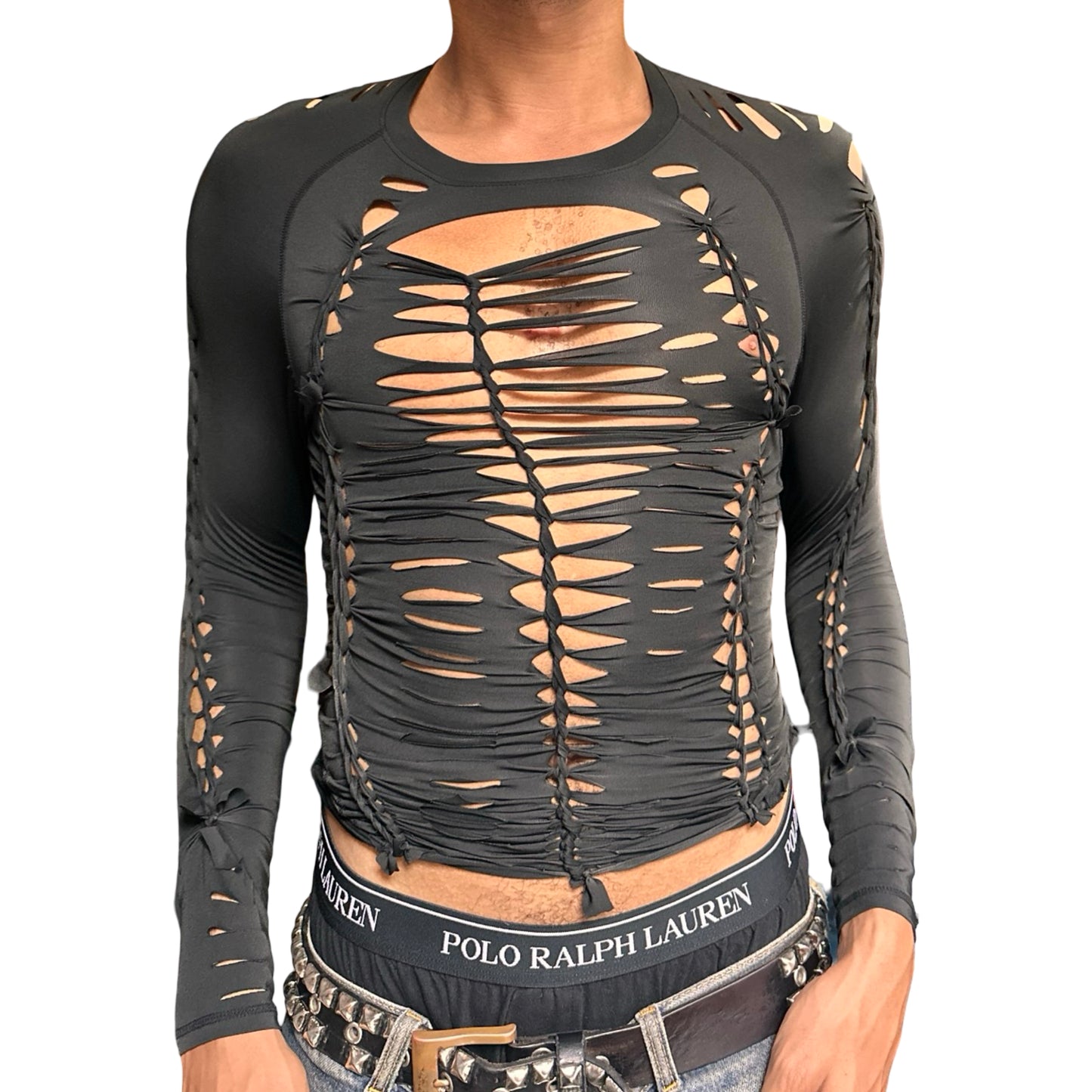 ASTROBOI* ‘Neo’ Black Braided Compression Long Sleeve Top – front 3