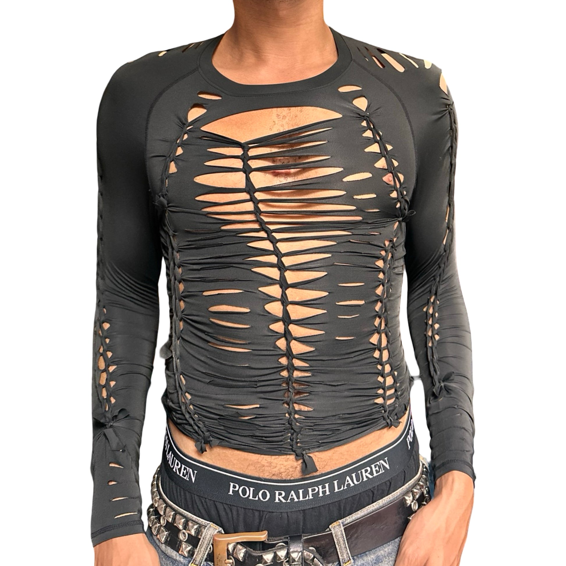 ASTROBOI* ‘Neo’ Black Braided Compression Long Sleeve Top – front 3