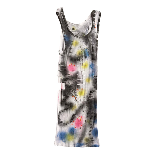 ASTROBOI* x Hanes 'HEAVEN' White Ribbed Pink/Yellow/Black/Blue Graphic Print Tank Top – flat front 