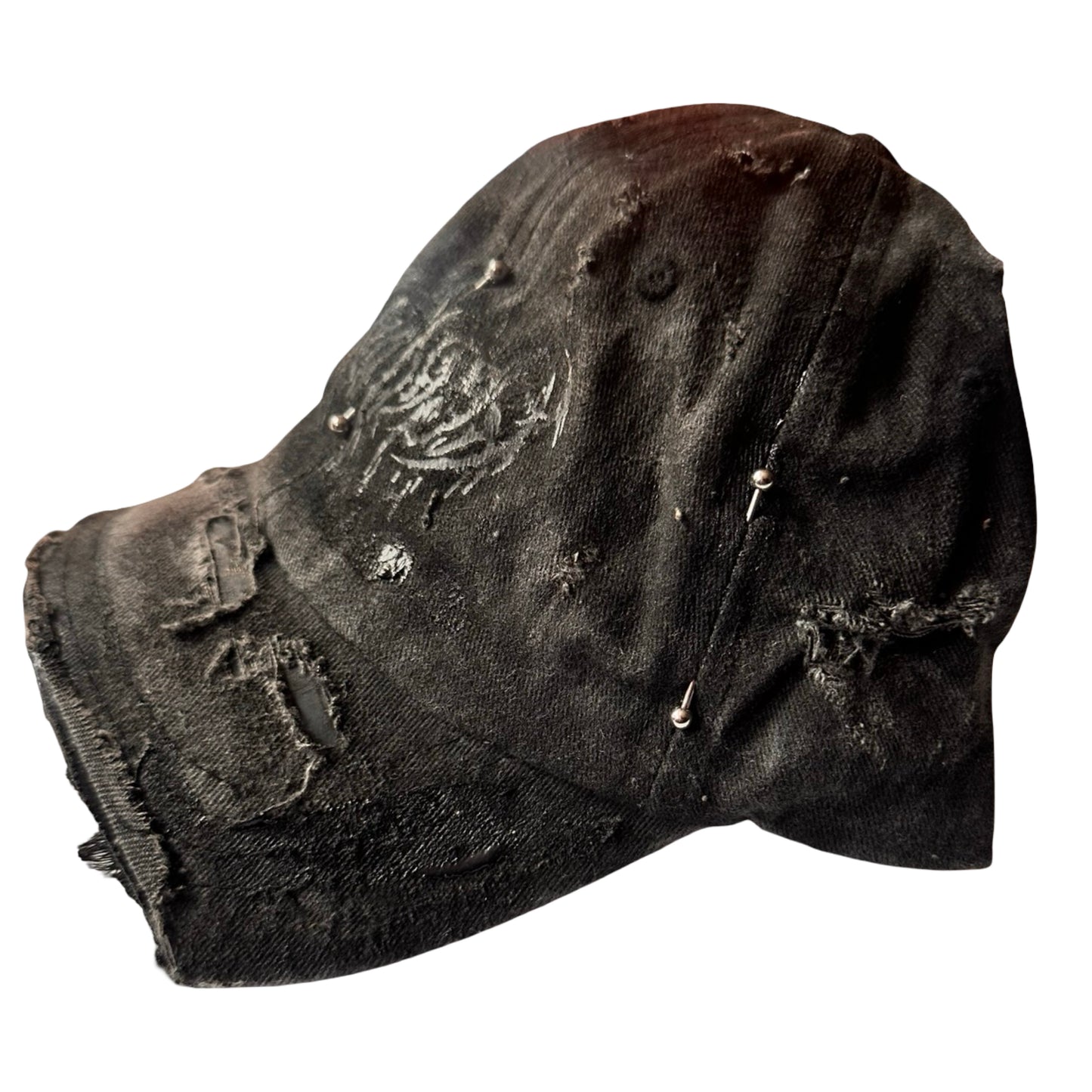ASTROBOI 'Indie 300' Black Distressed Pierced Half Visor Hat* -  flat left 