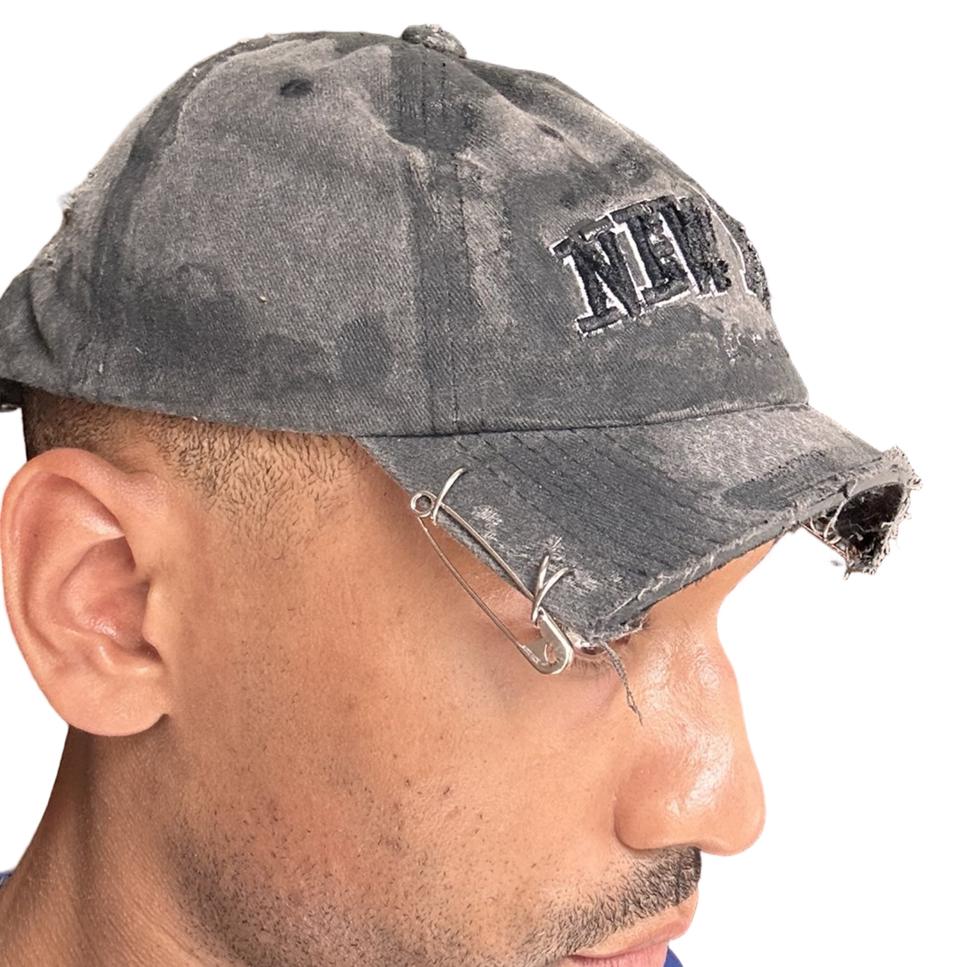 ASTROBOI* 'Octavius' New York Black Distressed Pierced Half Visor Hat -  right 