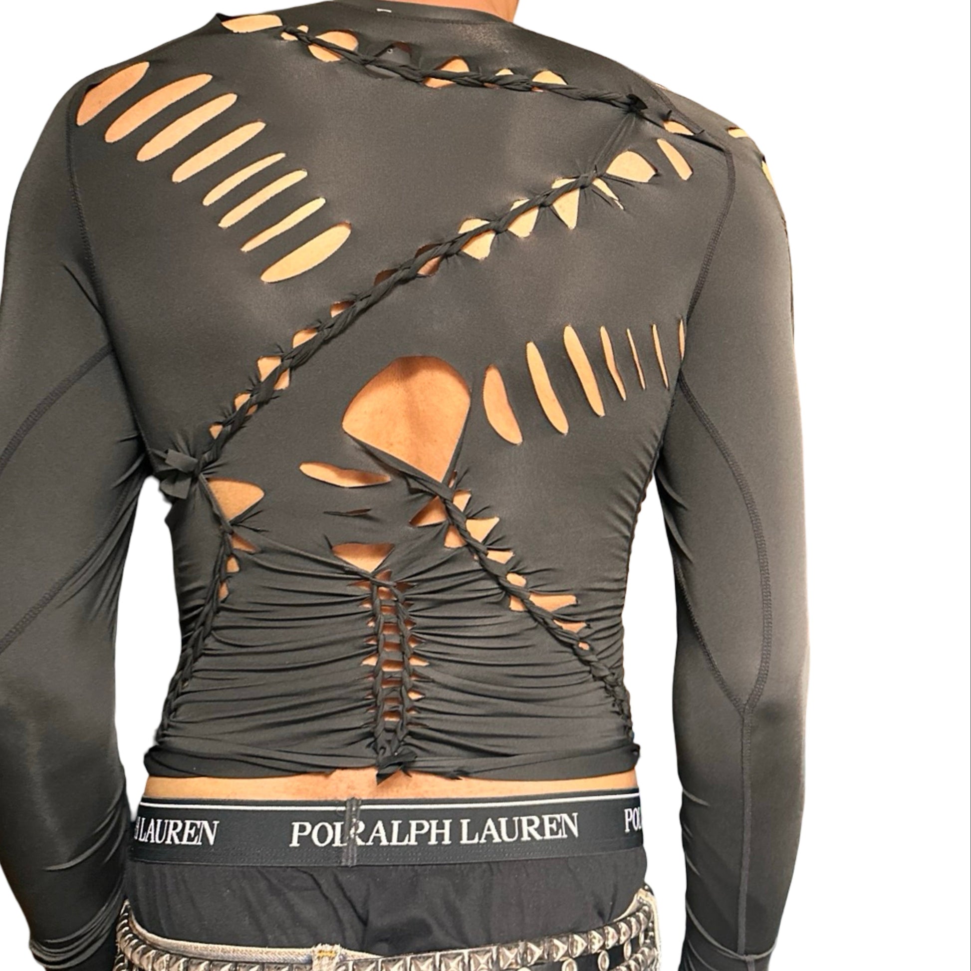 ASTROBOI* ‘Neo’ Black Braided Compression Long Sleeve Top – back 