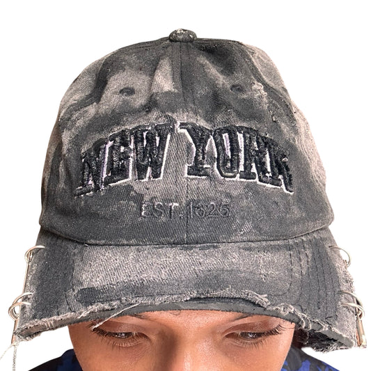ASTROBOI* 'Octavius' New York Black Distressed Pierced Half Visor Hat - front 