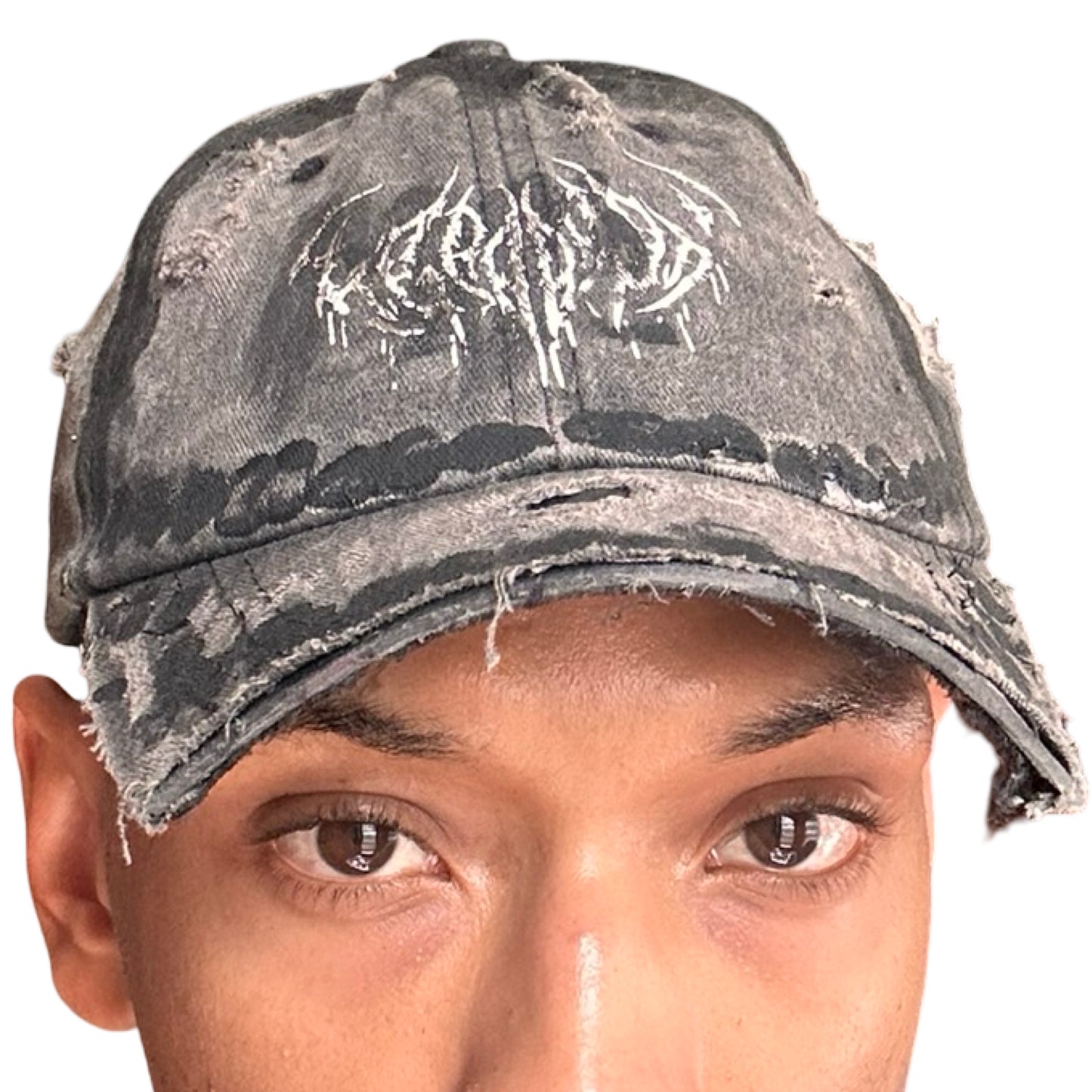 ASTROBOI* 'Indie 400' Black Distressed Pierced Half Visor Hat -  front 3