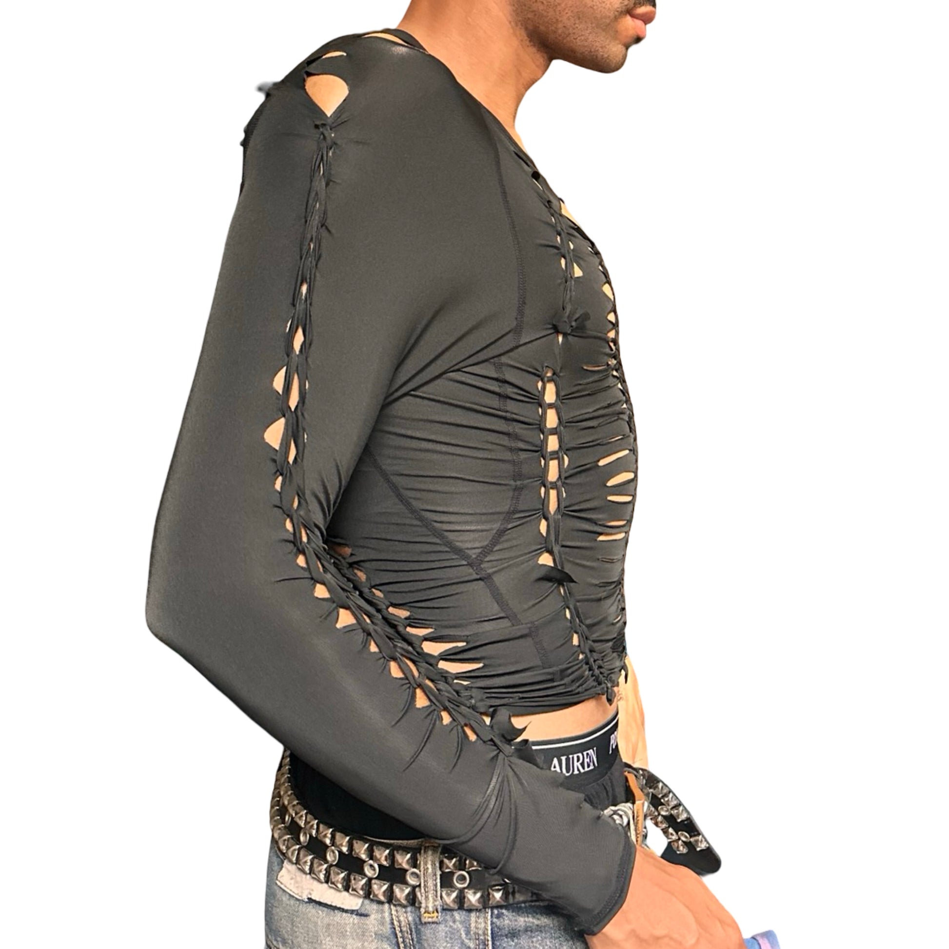 ASTROBOI* ‘Neo’ Black Braided Compression Long Sleeve Top – right 