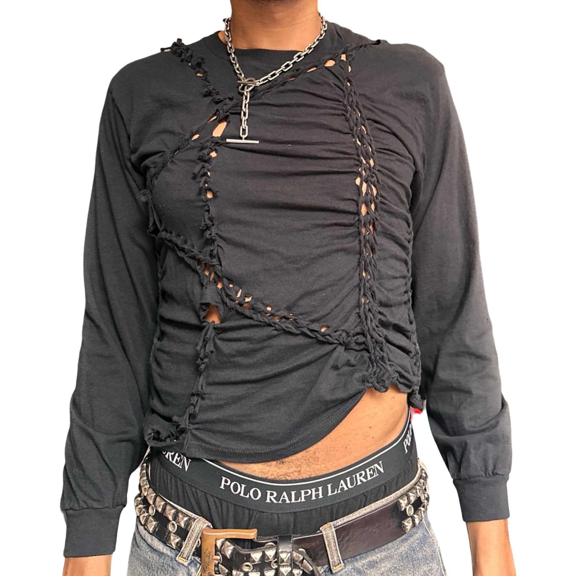 ASTROBOI* x Hanes 'Svart' Black Braided Twist Long Sleeve T-Shirt - front 2