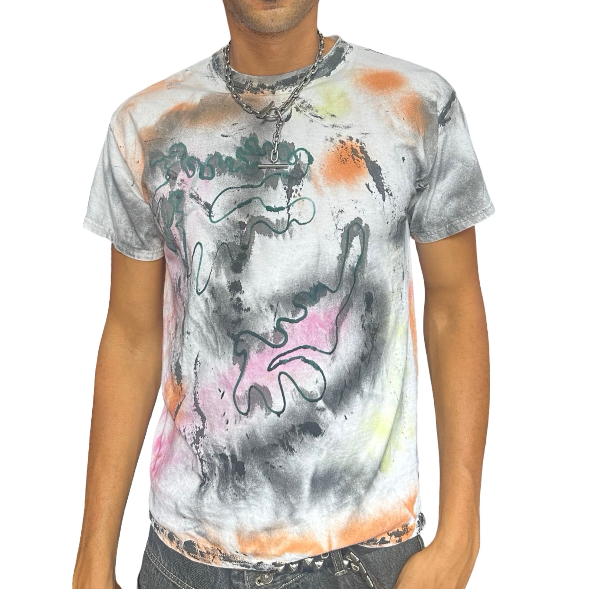 ASTROBOI* 'Swirls' White Painted Graphic T-shirt - front 2