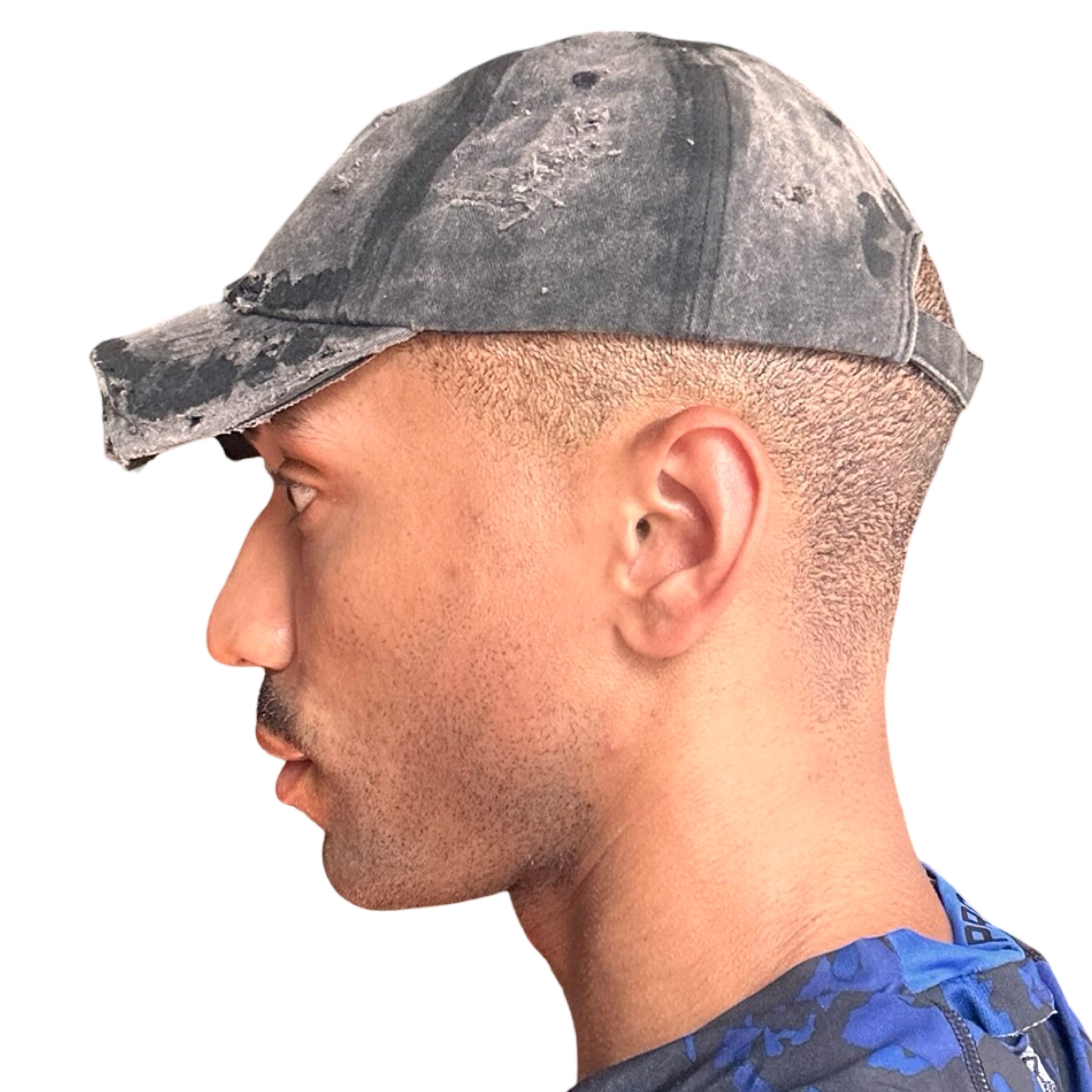 ASTROBOI* 'Indie 400' Black Distressed Pierced Half Visor Hat -  left 