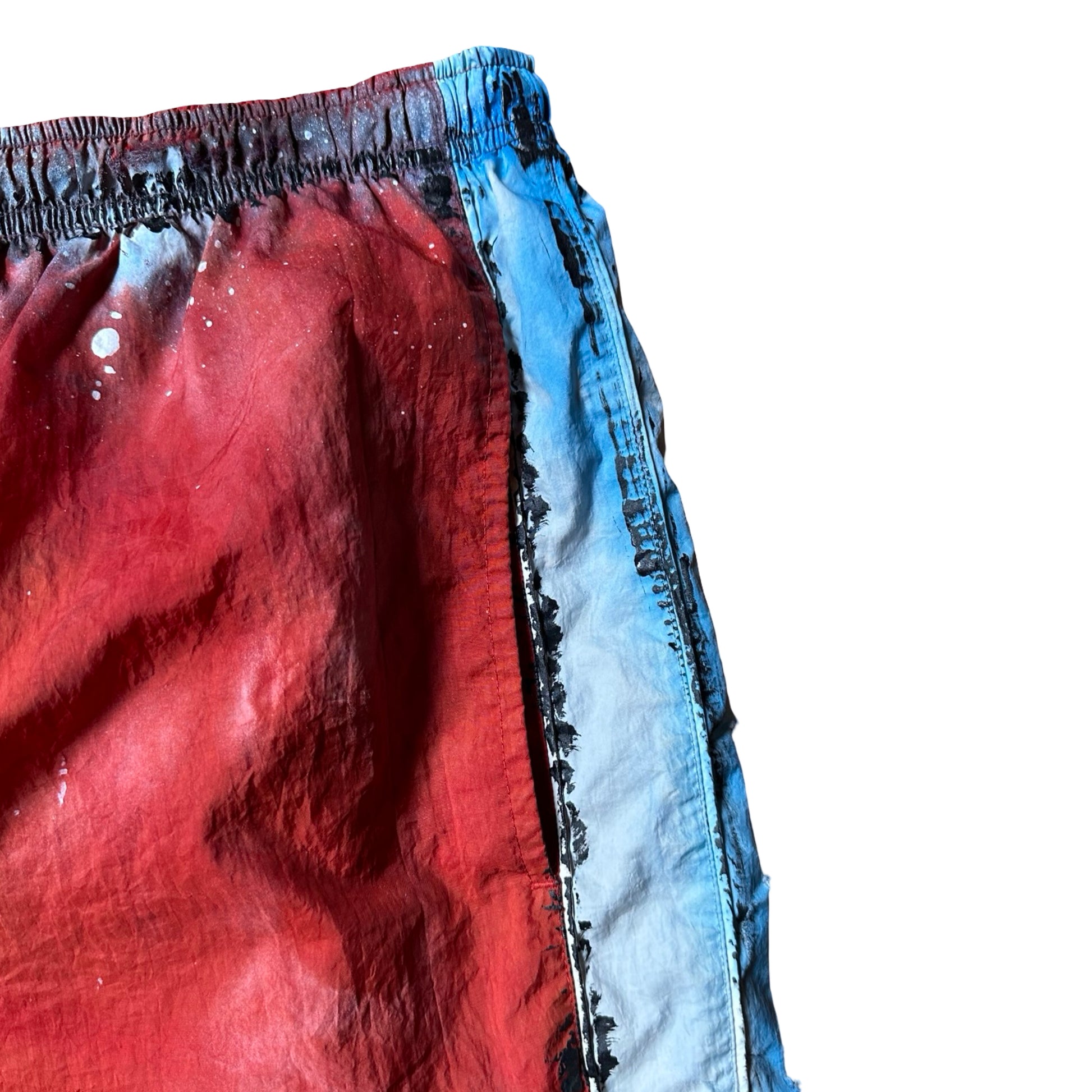 ASTROBOI* x Adidas Orange Nylon Rhinestone Grunge Shorts - flat detail 