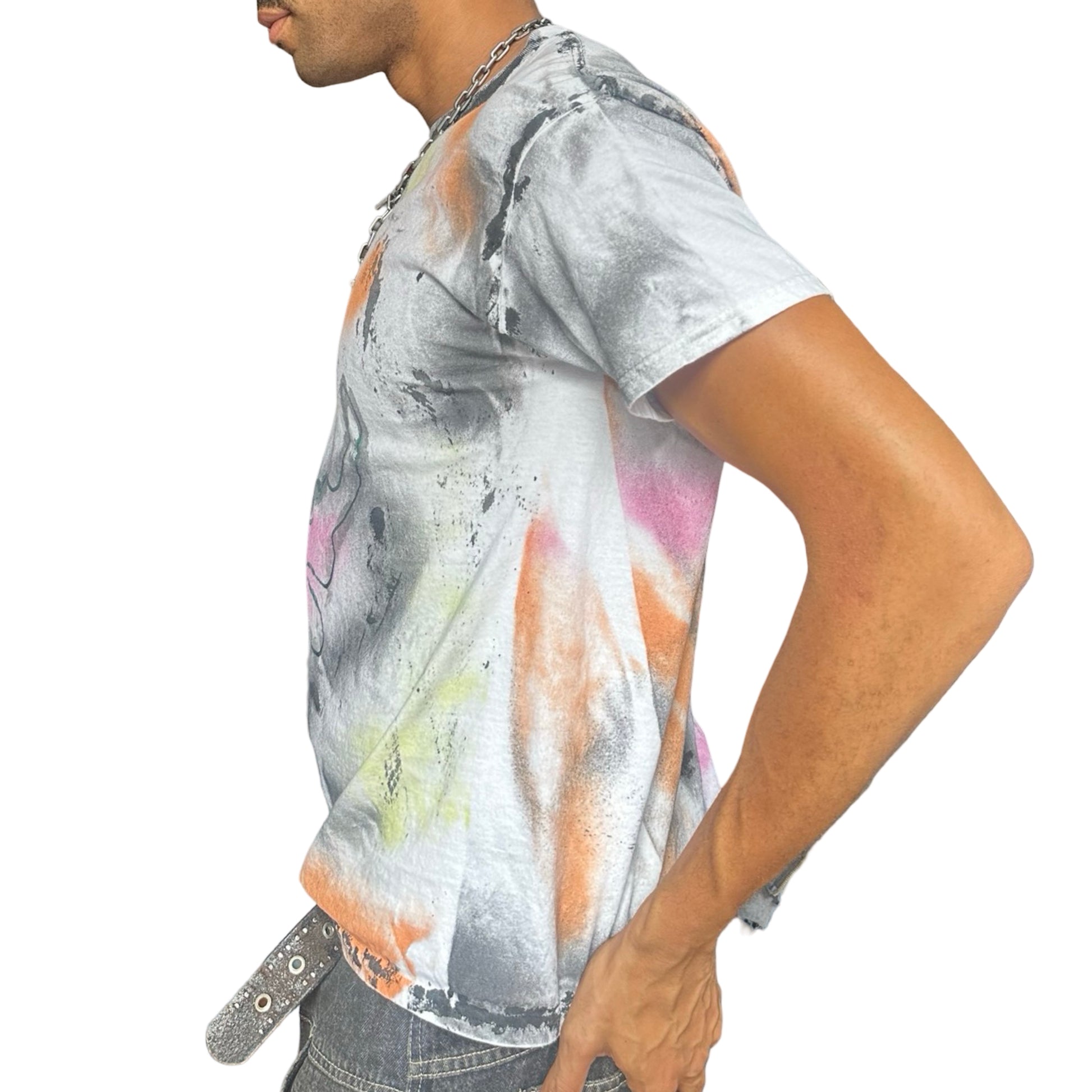 ASTROBOI* 'Swirls' White Painted Graphic T-shirt - left 