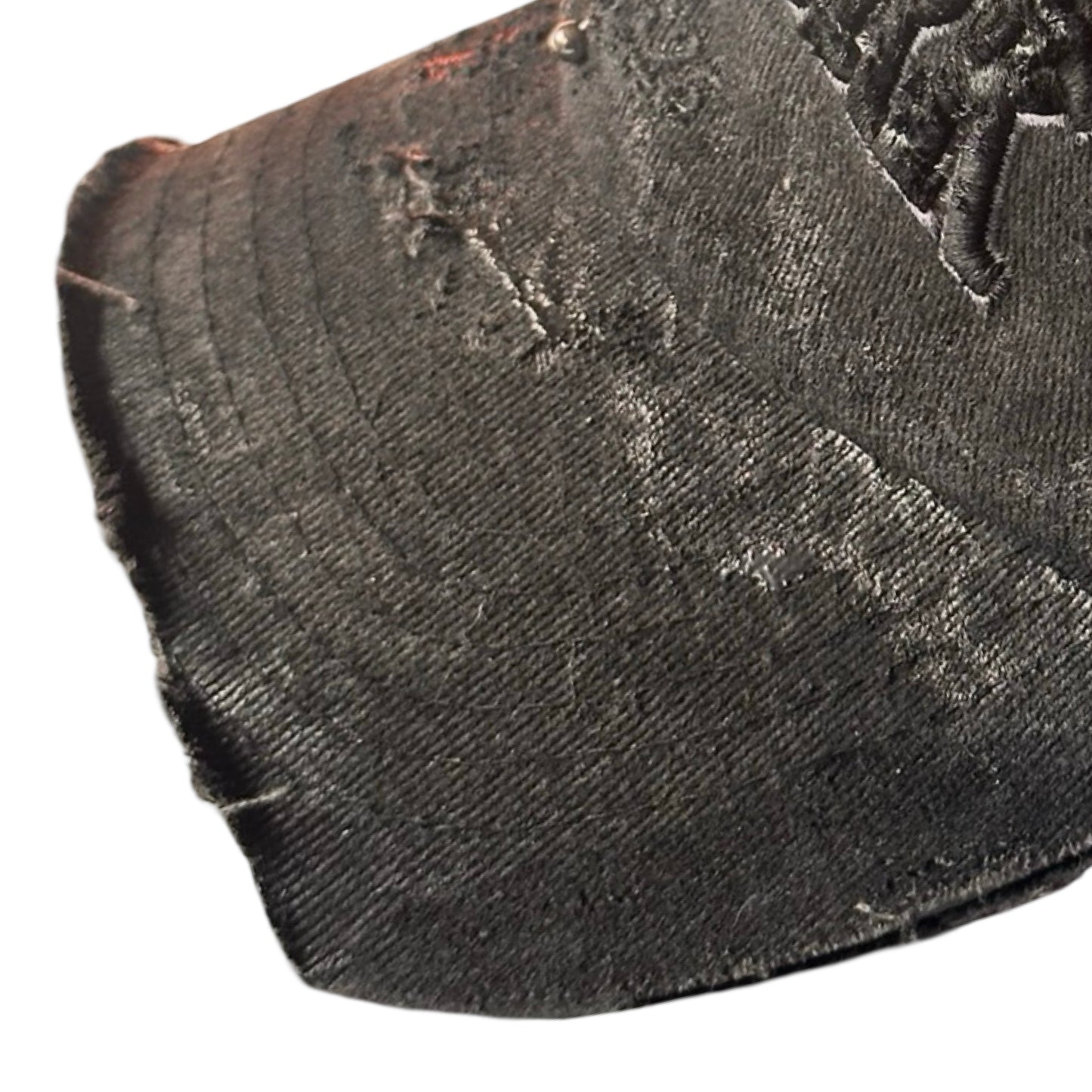 ASTROBOI* 'Kinky' New York Black Distressed Pierced Half Visor Hat - flat detail 