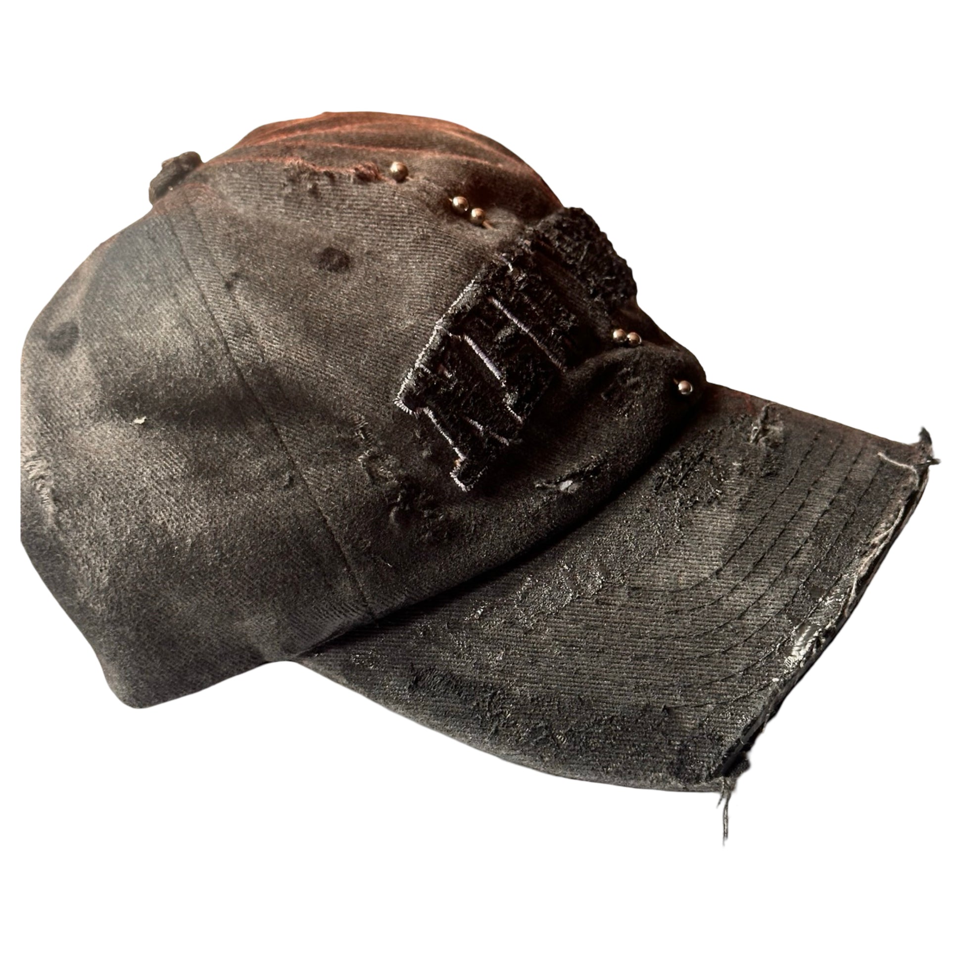 ASTROBOI* 'Kinky' New York Black Distressed Pierced Half Visor Hat - flat right 