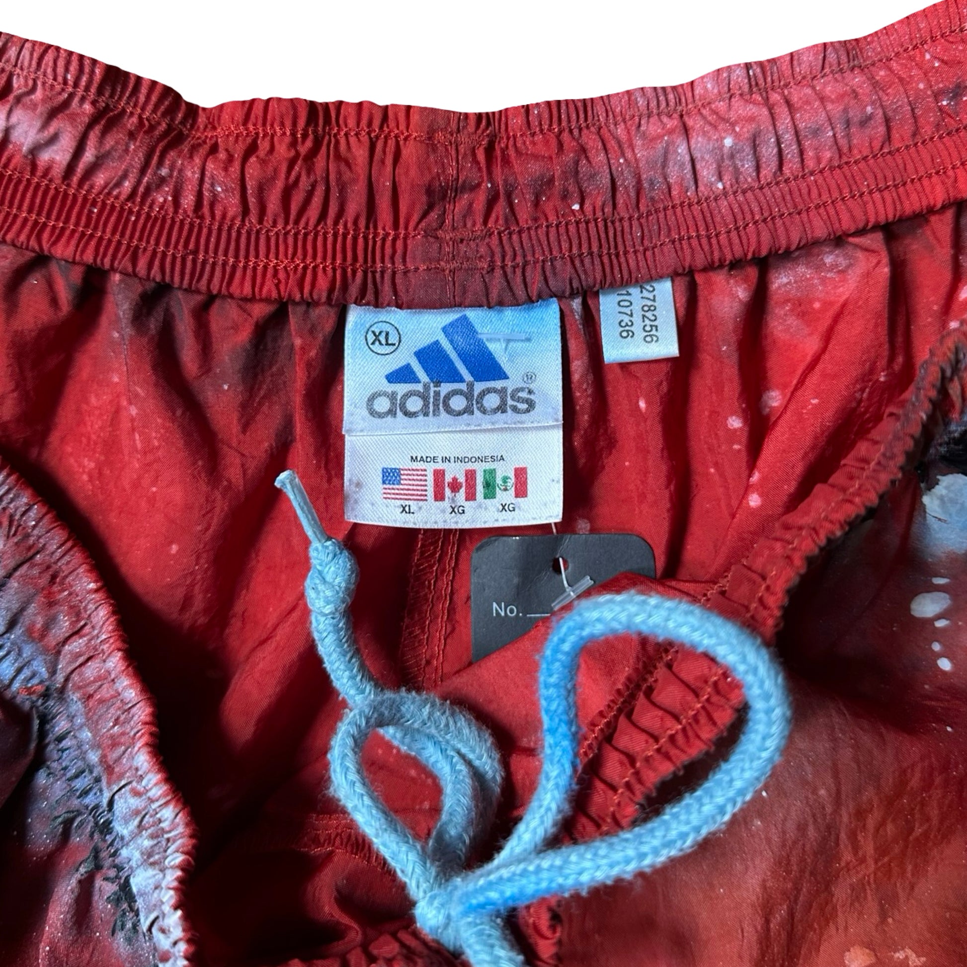 ASTROBOI* x Adidas Orange Nylon Rhinestone Grunge Shorts - flat tag