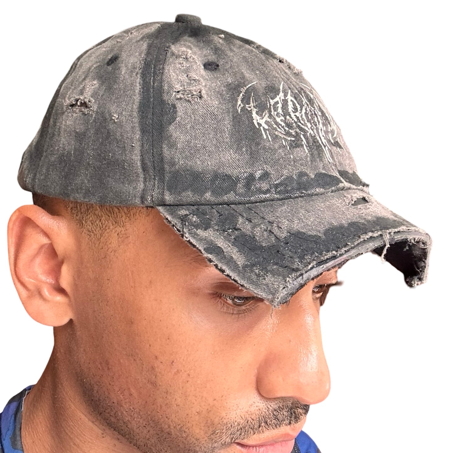 ASTROBOI* 'Indie 400' Black Distressed Pierced Half Visor Hat -  front right