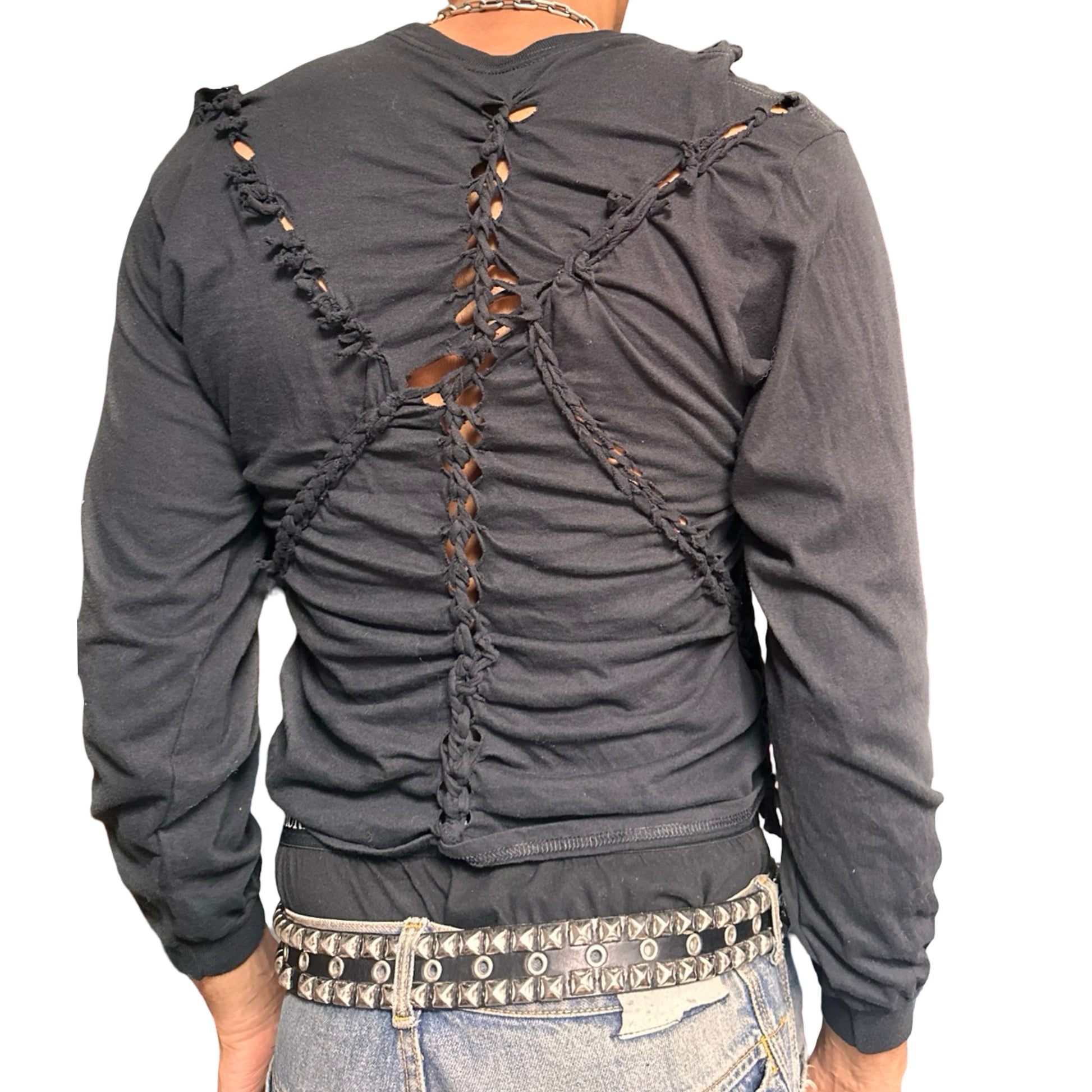ASTROBOI* x Hanes 'Svart' Black Braided Twist Long Sleeve T-Shirt - back 2