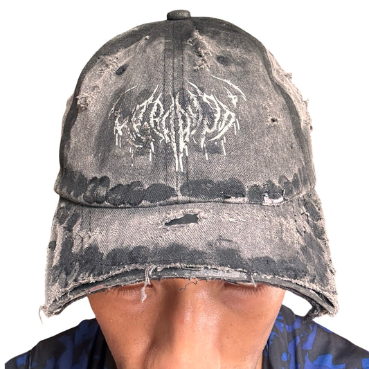 ASTROBOI* 'Indie 400' Black Distressed Pierced Half Visor Hat -  front 2