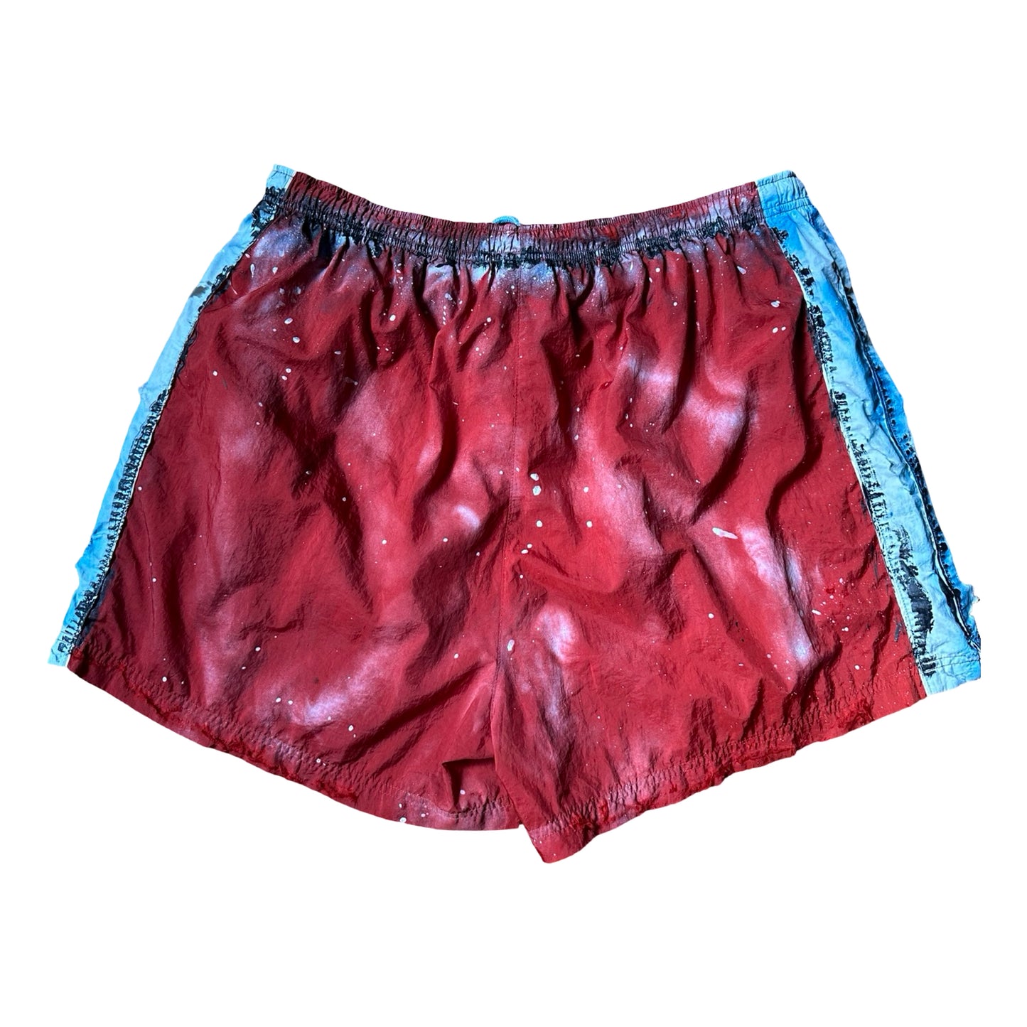 ASTROBOI* x Adidas Orange Nylon Rhinestone Grunge Shorts - flat back