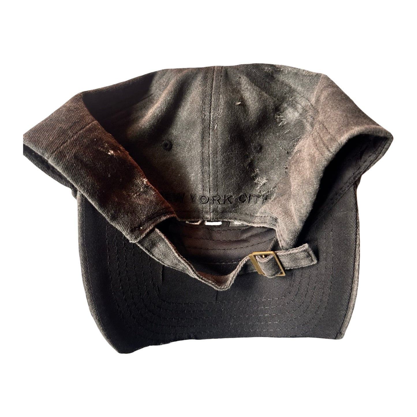 ASTROBOI* 'Kinky' New York Black Distressed Pierced Half Visor Hat - flat back 