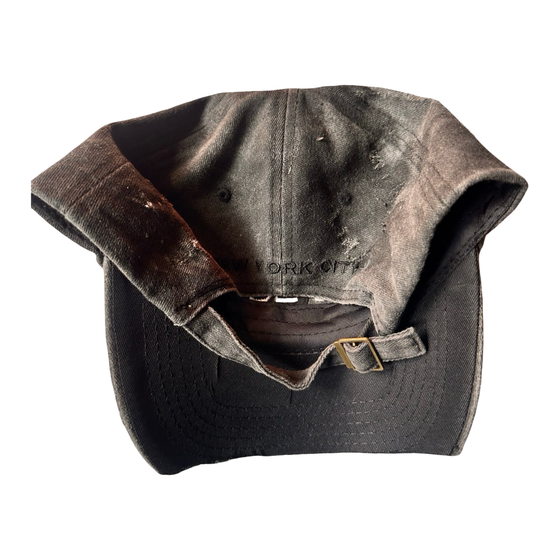 ASTROBOI* 'Kinky' New York Black Distressed Pierced Half Visor Hat - flat back 