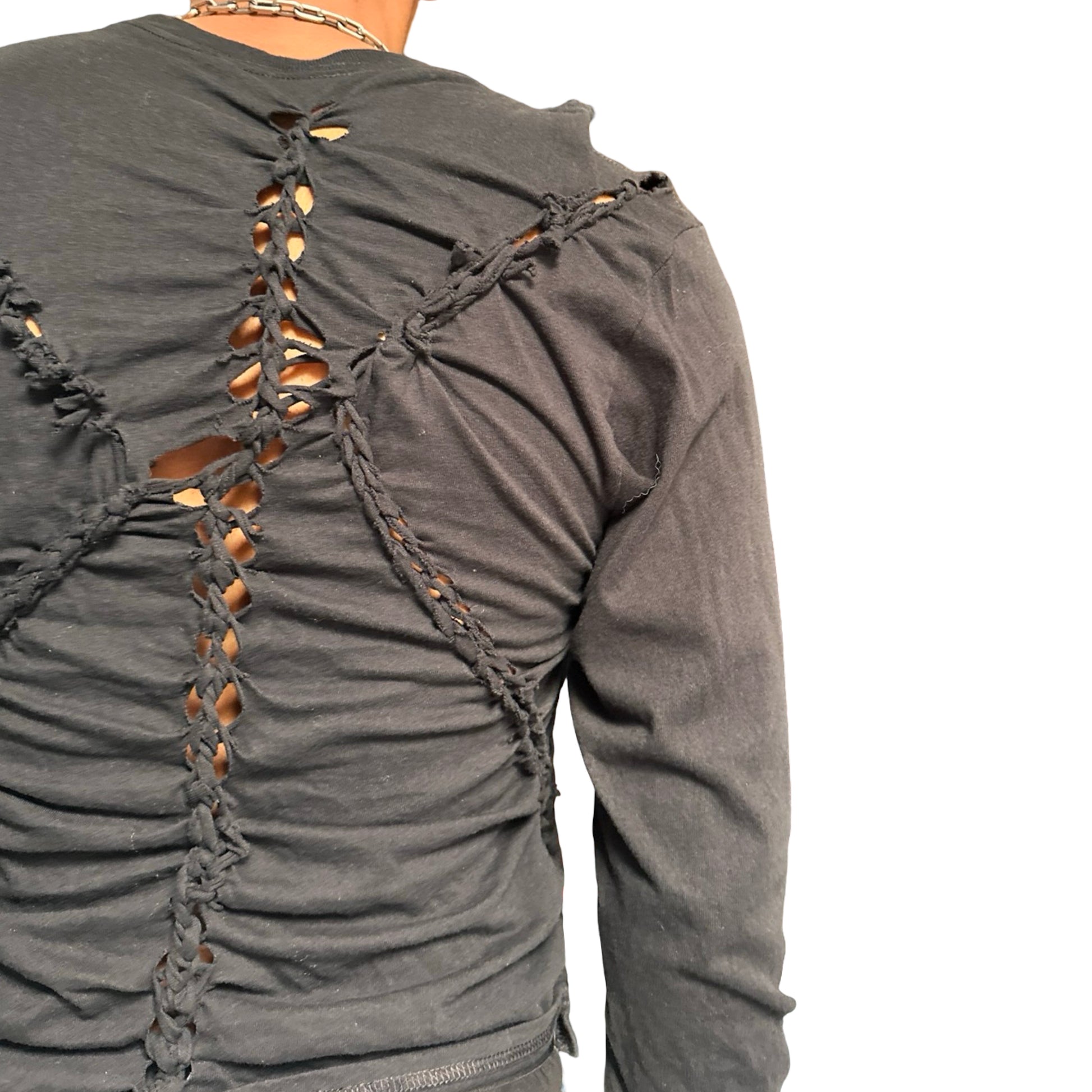ASTROBOI* x Hanes 'Svart' Black Braided Twist Long Sleeve T-Shirt - back 