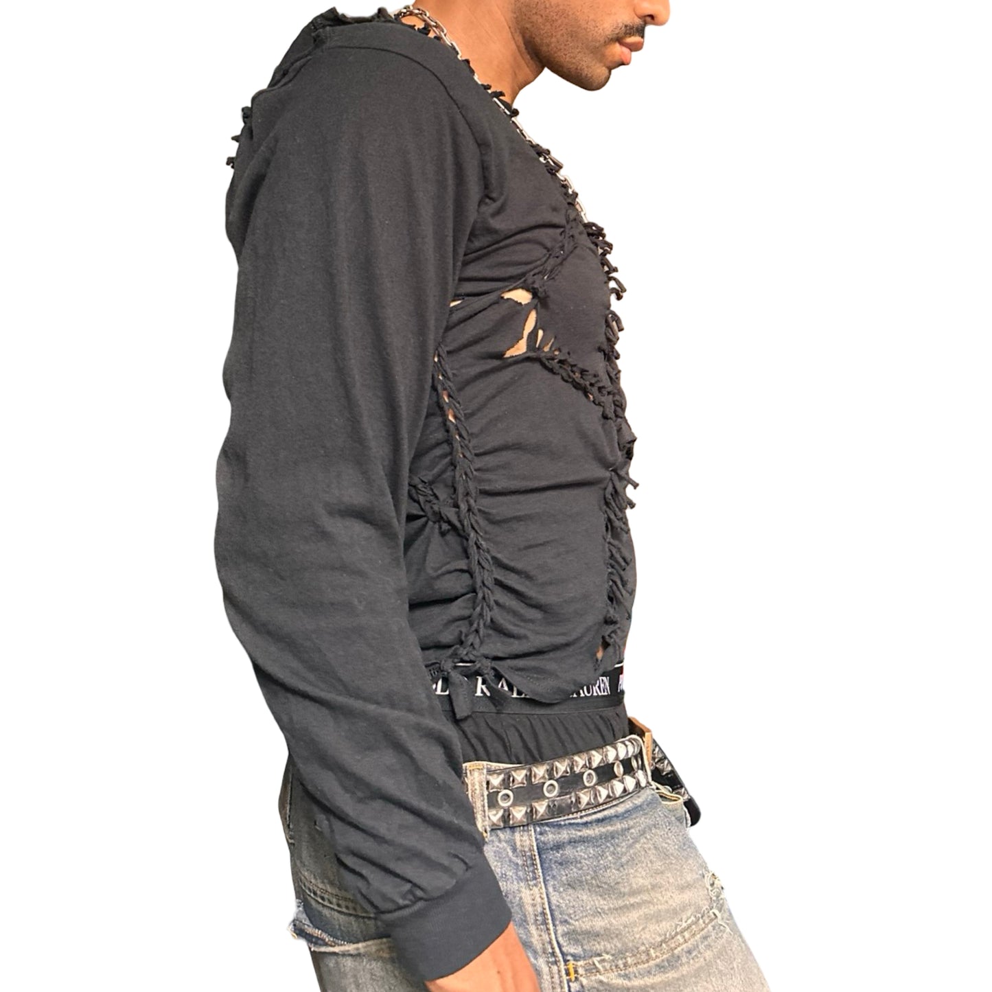ASTROBOI* x Hanes 'Svart' Black Braided Twist Long Sleeve T-Shirt - right 