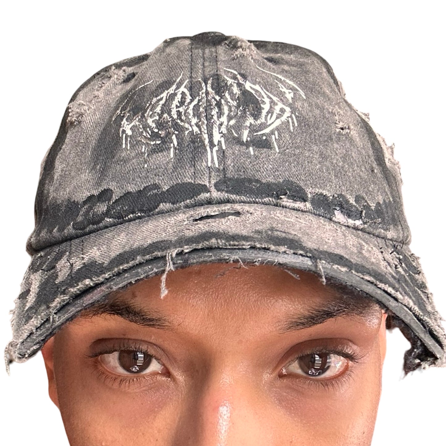 ASTROBOI* 'Indie 400' Black Distressed Pierced Half Visor Hat -  front 