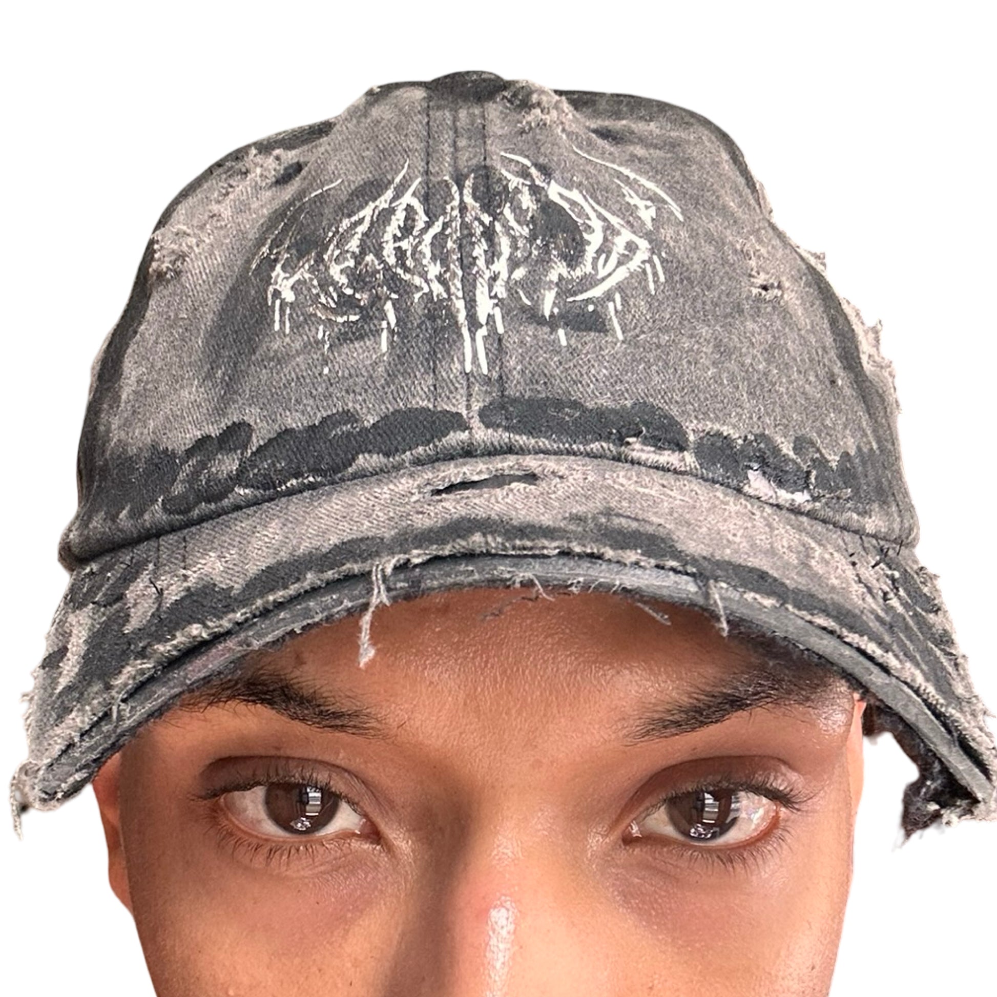 ASTROBOI* 'Indie 400' Black Distressed Pierced Half Visor Hat -  front 
