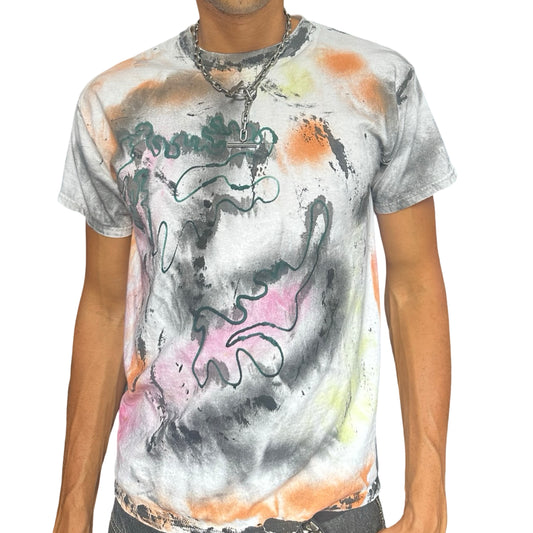 ASTROBOI* 'Swirls' White Painted Graphic T-shirt - front

