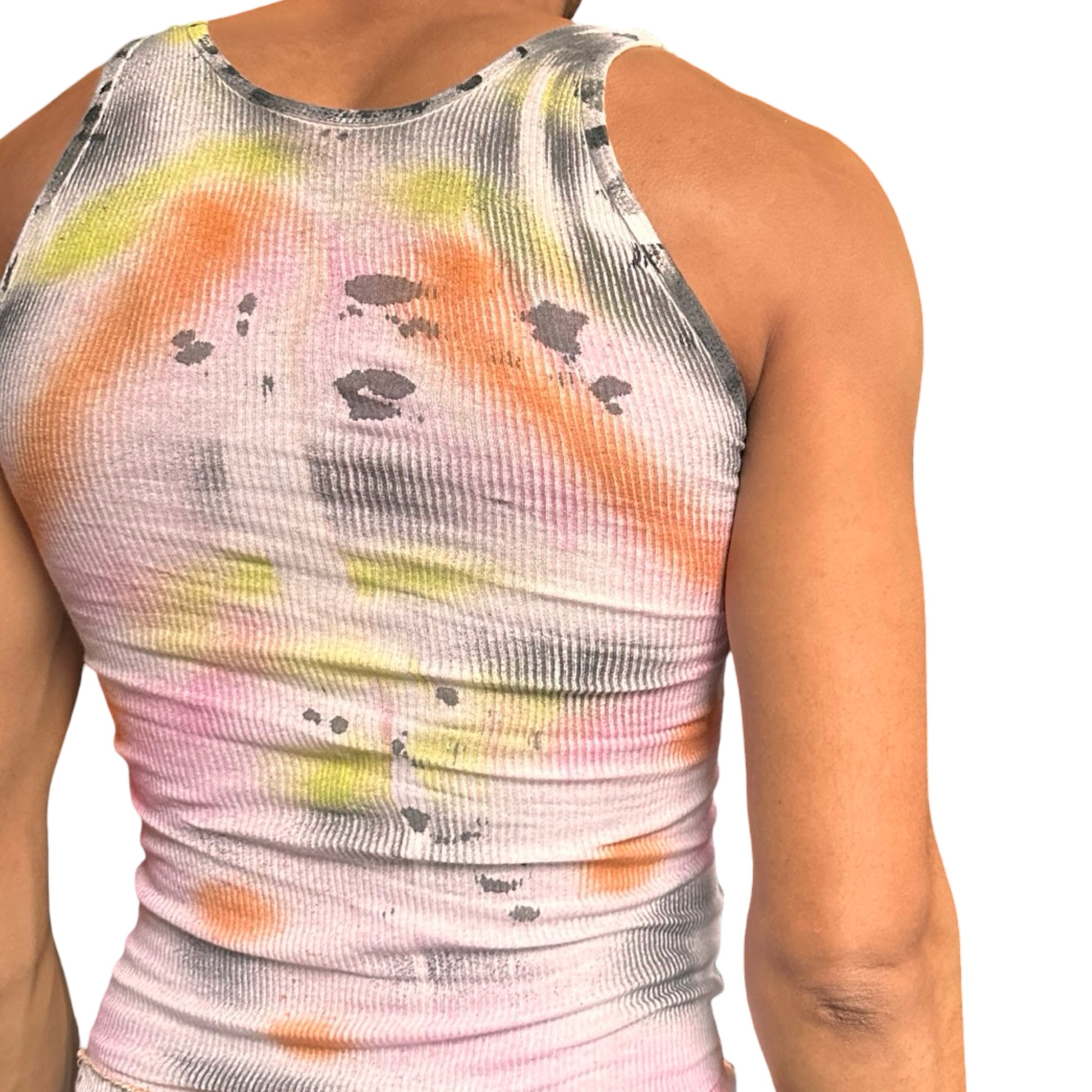 Multicolored tank top with abstract pattern on a white background