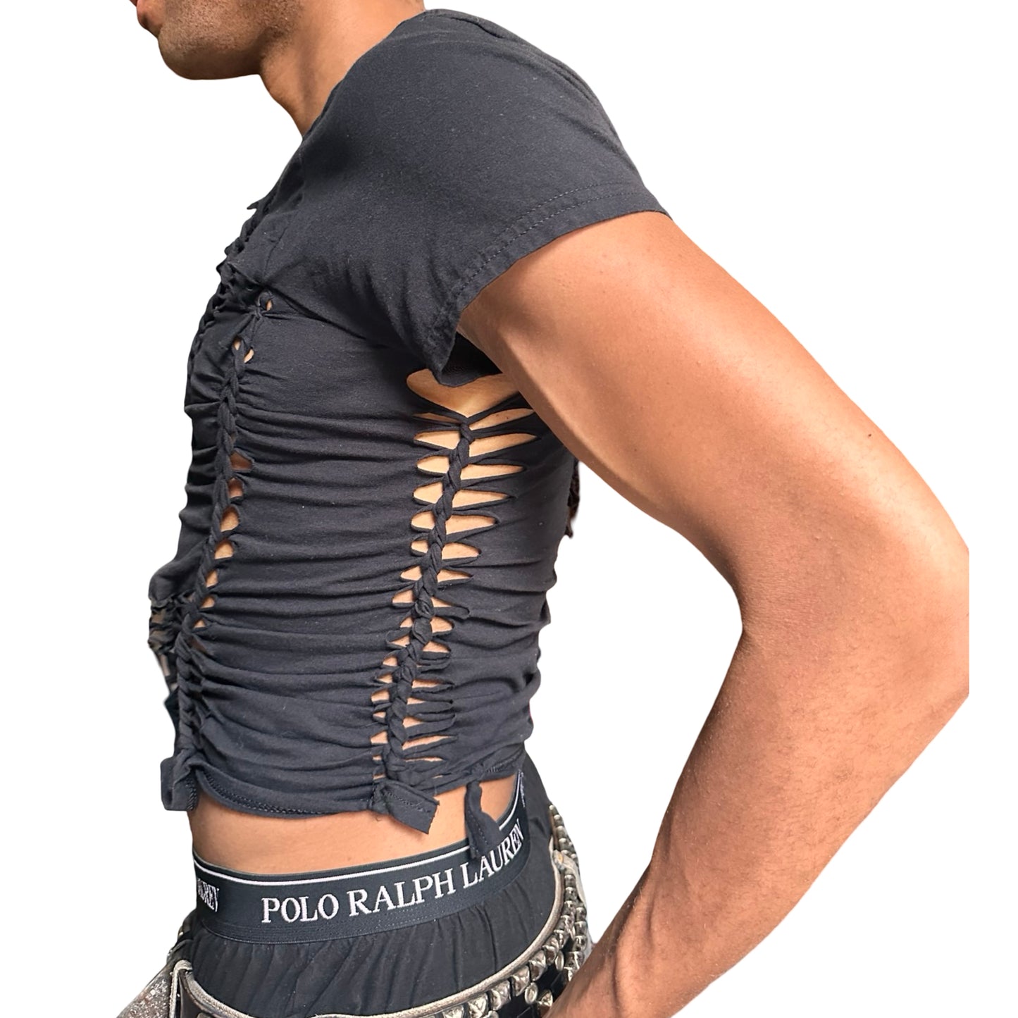 ASTROBOI* x Hanes 'Coal' Black Braided Twist T-Shirt - left 