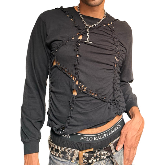 ASTROBOI* x Hanes 'Svart' Black Braided Twist Long Sleeve T-Shirt - front 