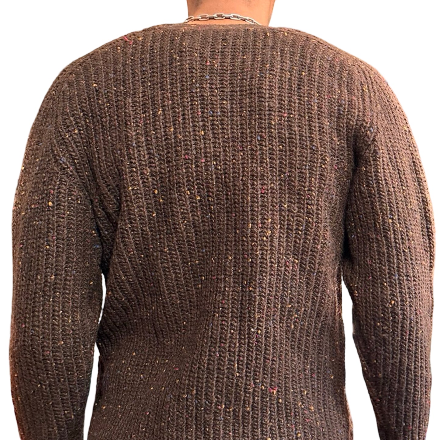 Brown ribbed sweater on a white background