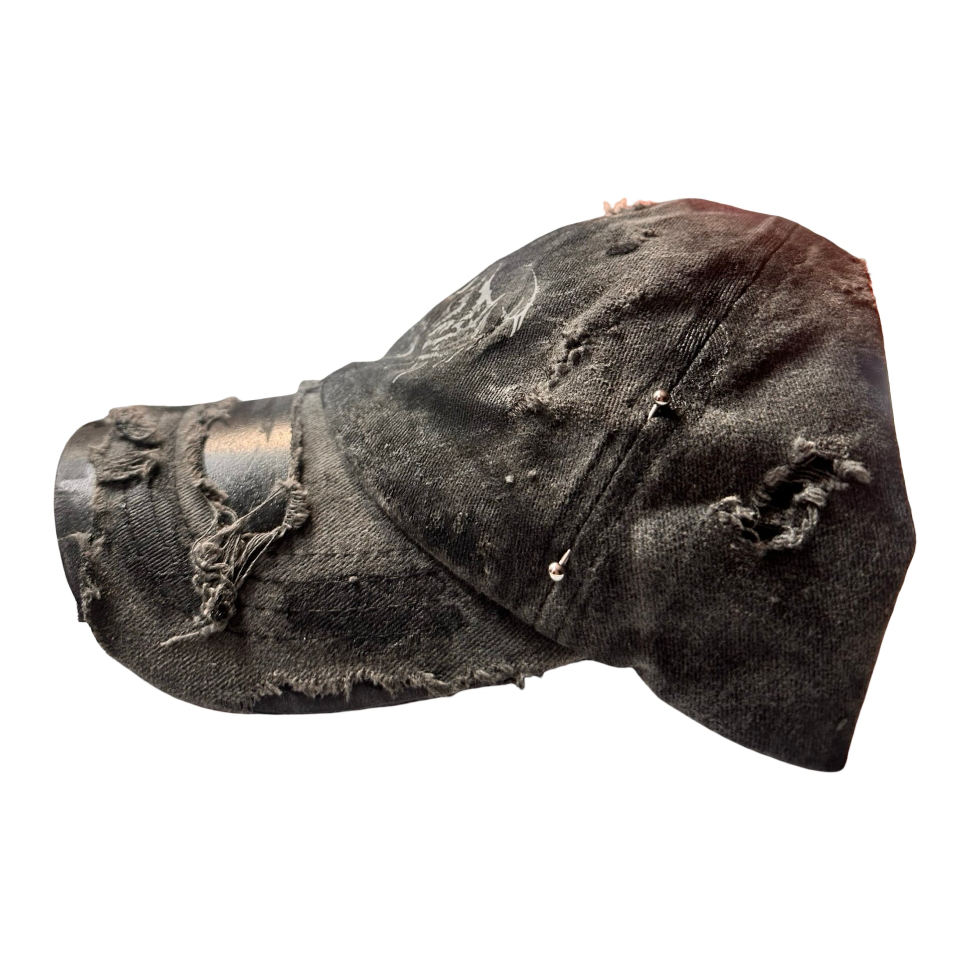 ASTROBOI* 'Indie Grunge' Black Distressed Hat -  flat left 