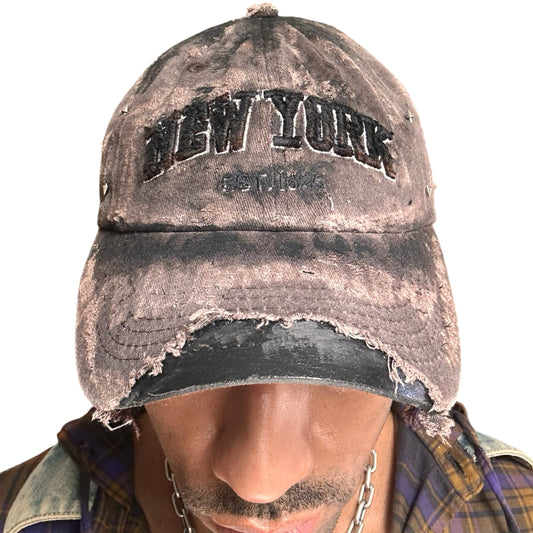 ASTROBOI* NEW YORK 'Soil' Brown & Black Distressed Pierced Hat - front 