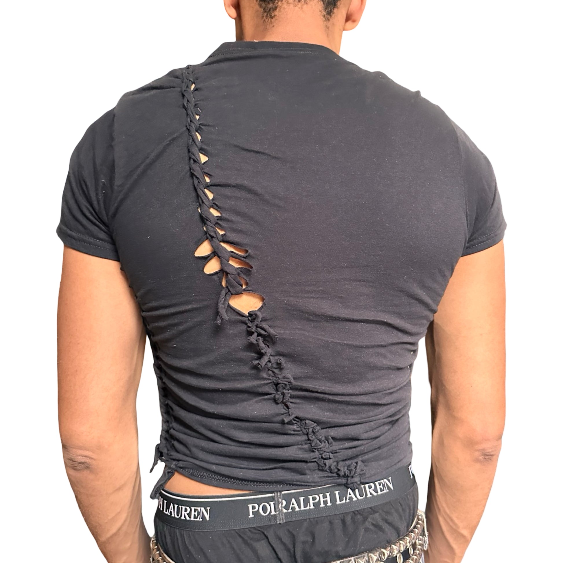 ASTROBOI* x Hanes 'Coal' Black Braided Twist T-Shirt - back 