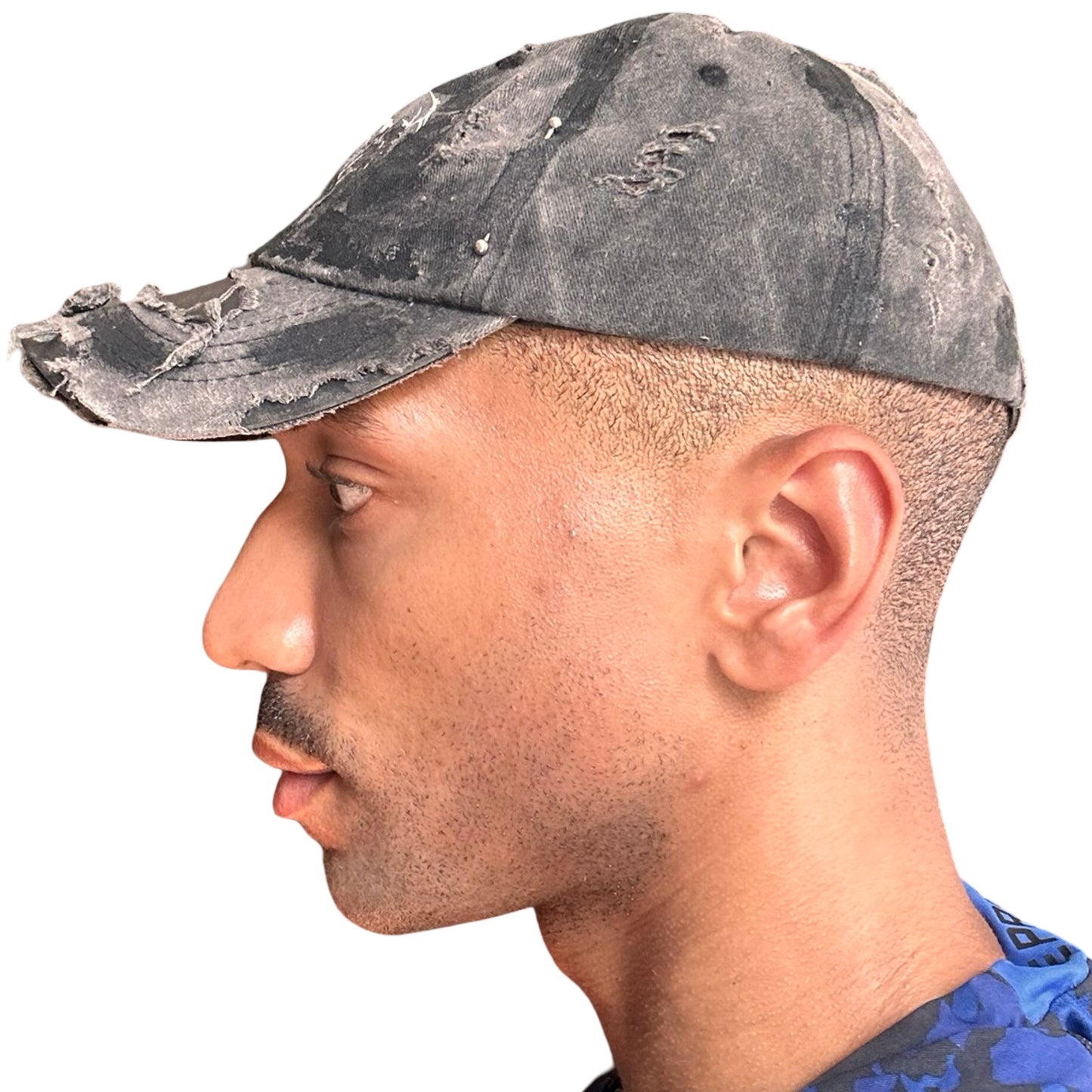 ASTROBOI* 'Indie Grunge' Black Distressed Hat -  left 