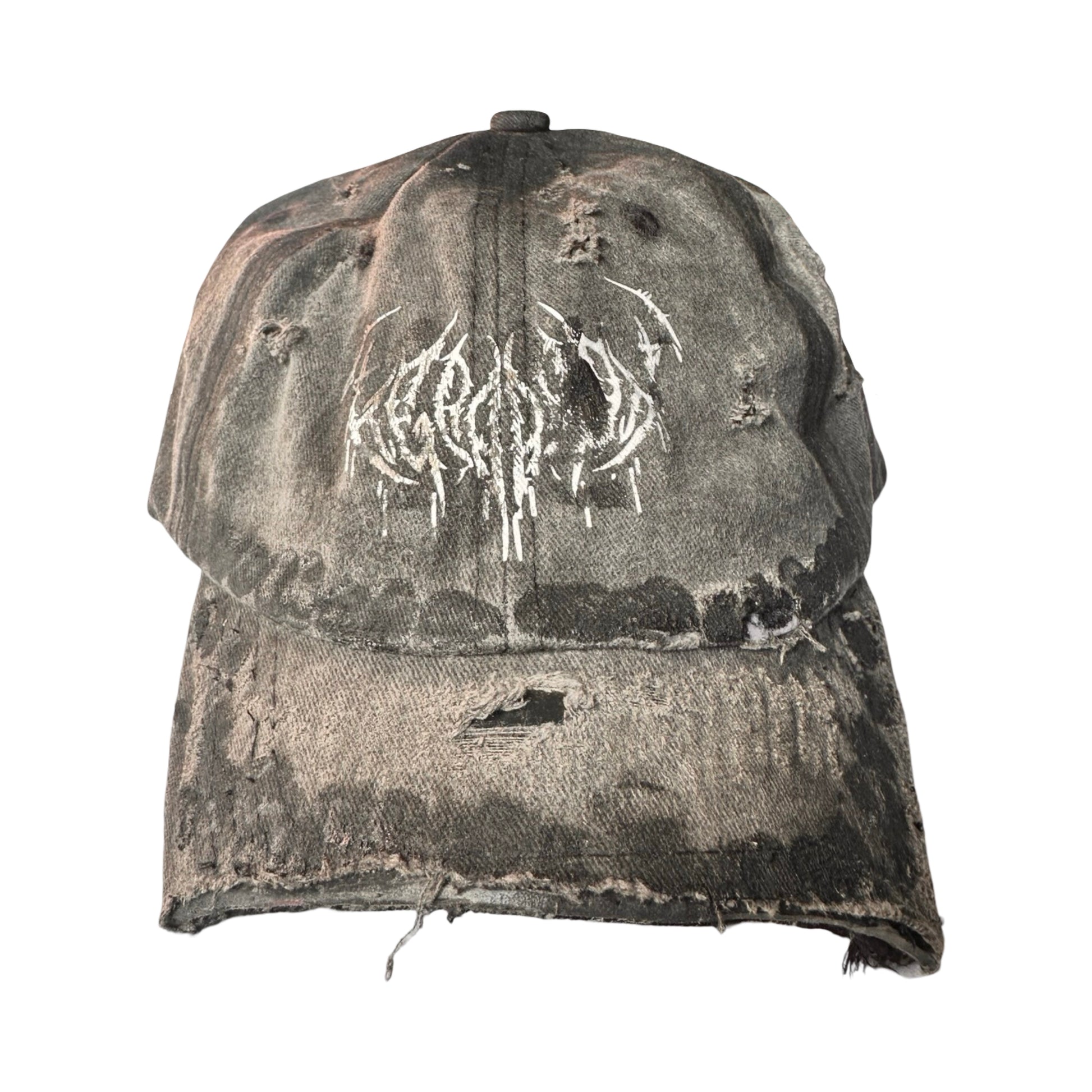 ASTROBOI* 'Indie 400' Black Distressed Pierced Half Visor Hat - flat front 