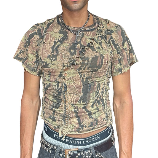 ASTROBOI* Tan Real Tree Camo Braided Twist T-Shirt – front