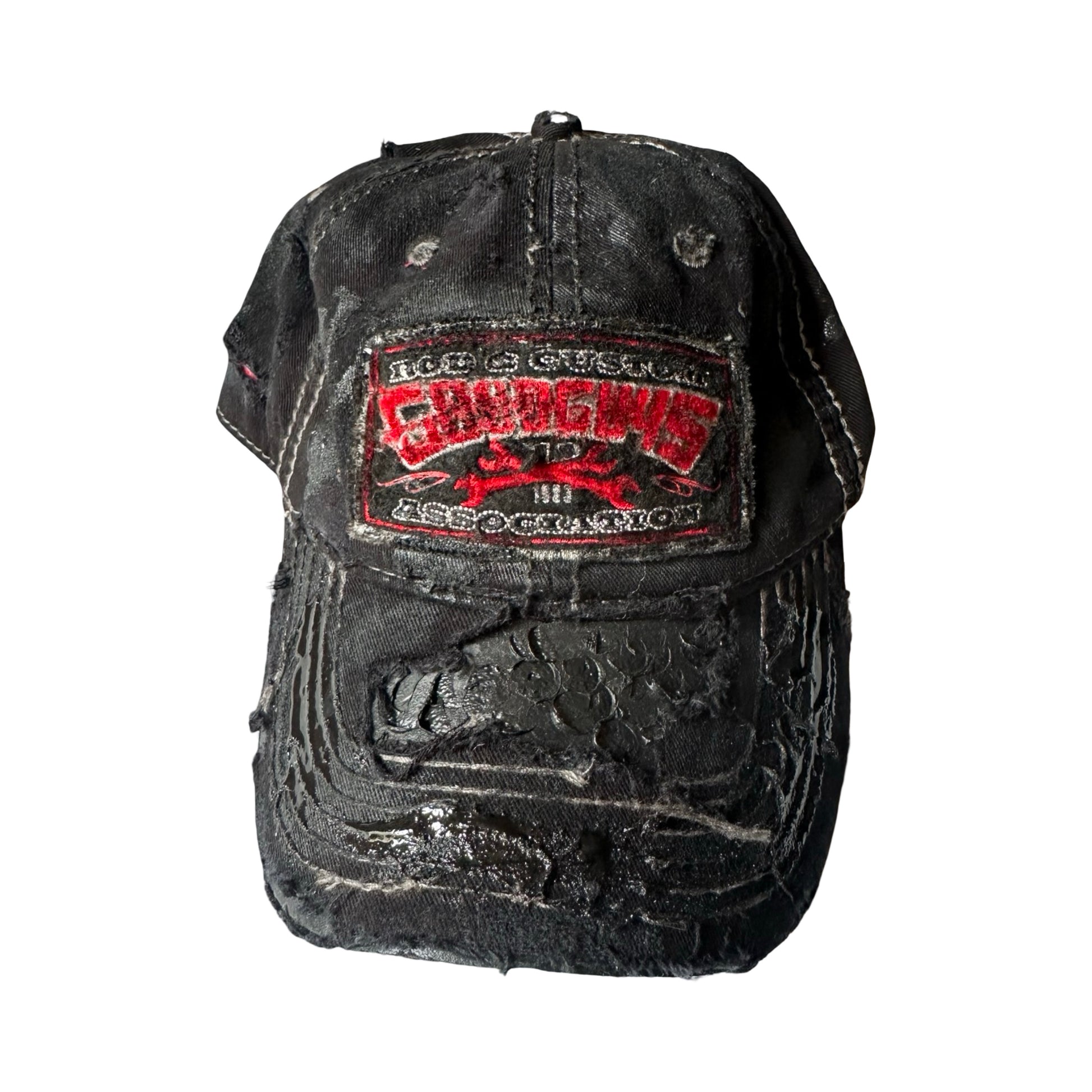 ASTROBOI* 'Goodguys' Black Distressed Resin Hat - flat front 