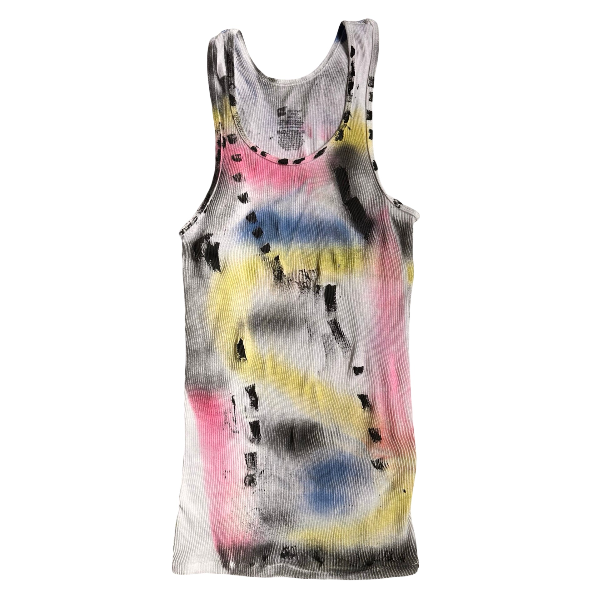 ASTROBOI x Hanes 'Lime Lite' White Ribbed Multicolored Graphic Tank Top –  flat front 