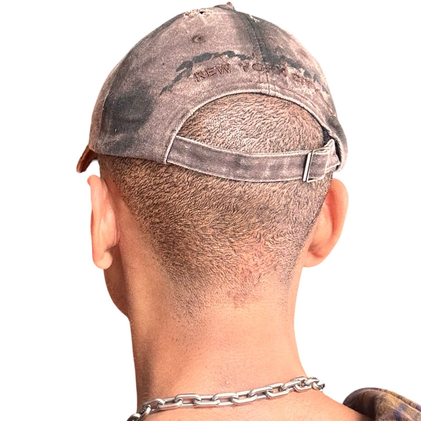 ASTROBOI* NEW YORK 'Joe Dirt' Brown & Black Distressed Half Visor Hat - back 