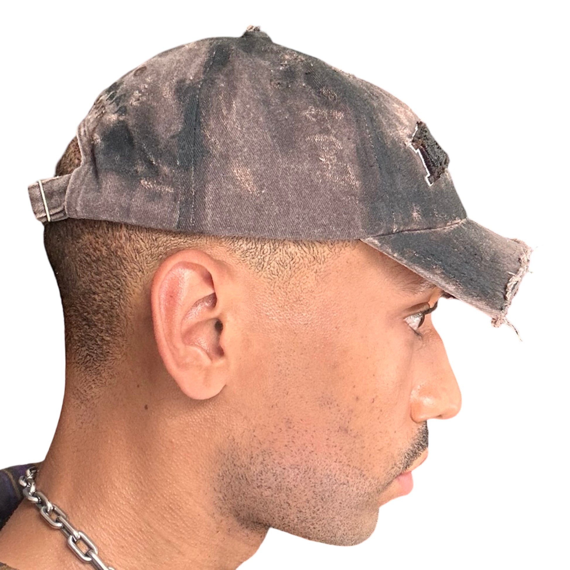 ASTROBOI* NEW YORK 'Joe Dirt' Brown & Black Distressed Half Visor Hat - right 