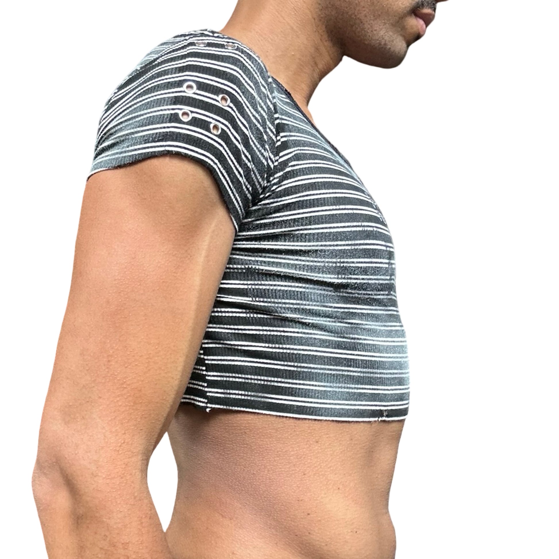 ASTROBOI* BEBE Black & White Striped Crop Top -  right 